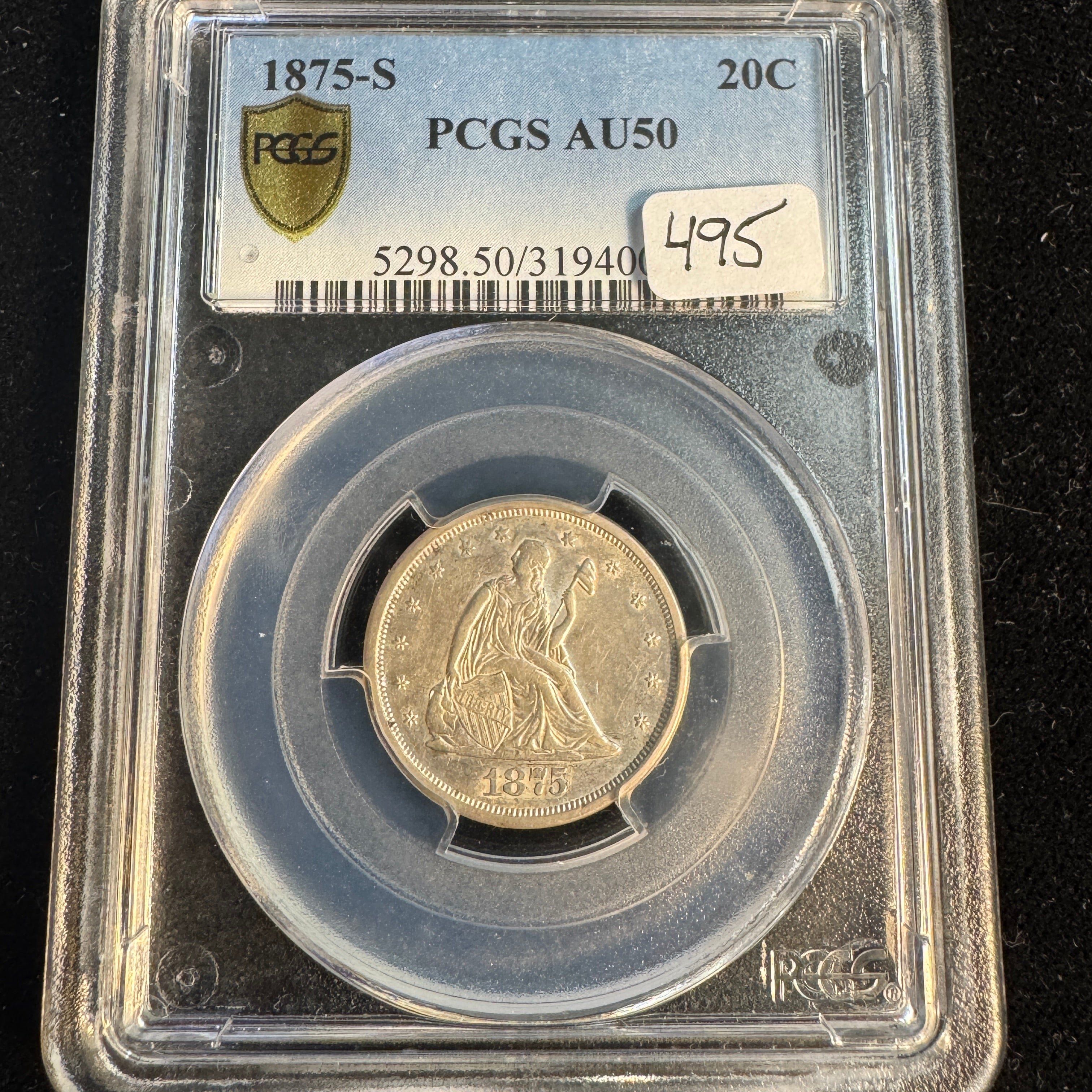 1875-S Twenty Cents 20c, PCGS AU-50