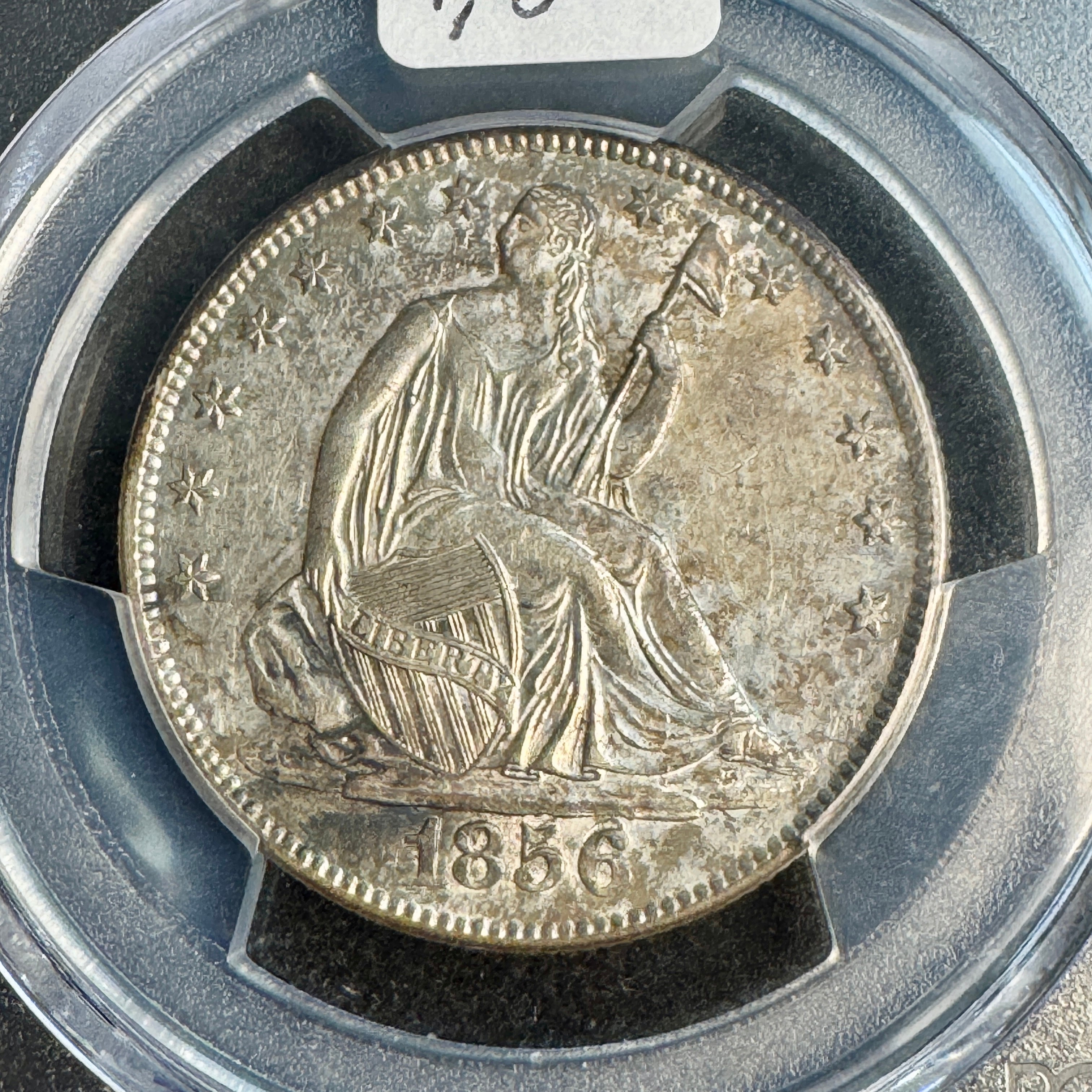 1856-O Seated Liberty 50c, WB-9 Large O RPD, PCGS MS-62 - D.L. Hansen Collection