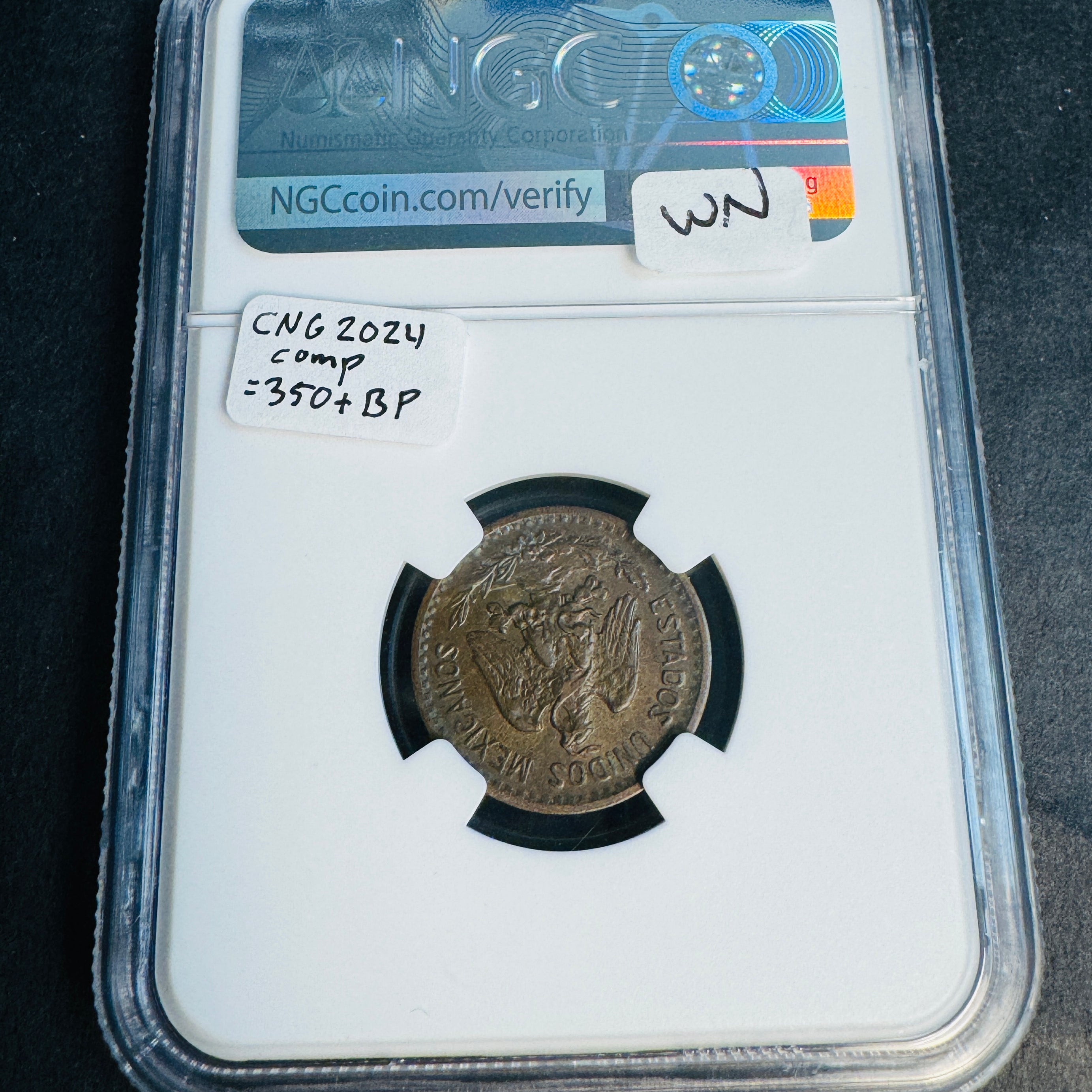 1916 Mo Mexico 1 Centavo, Key Date, NGC AU-58 BN 🇲🇽