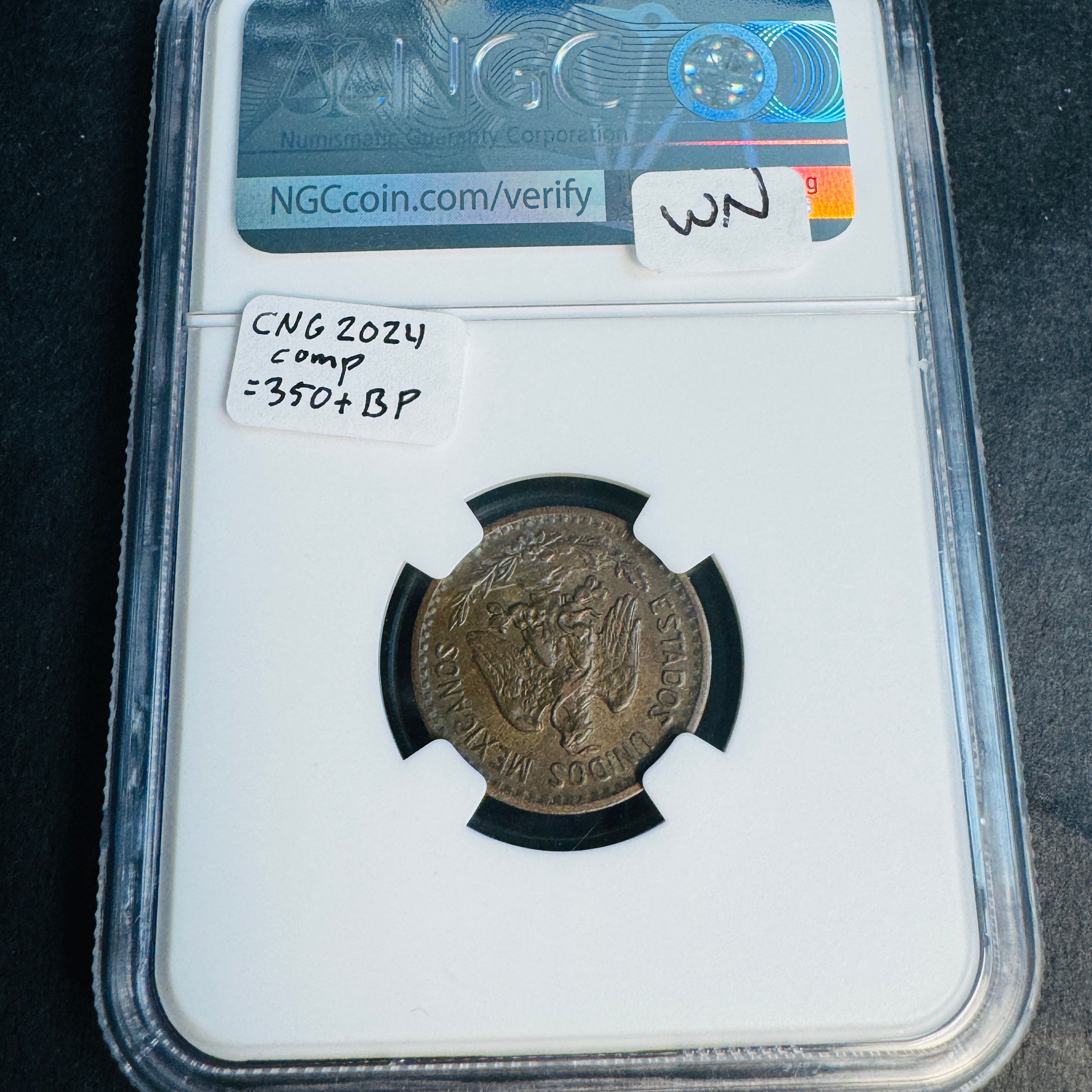 1916 Mo Mexico 1 Centavo, Key Date, NGC AU-58 BN 🇲🇽