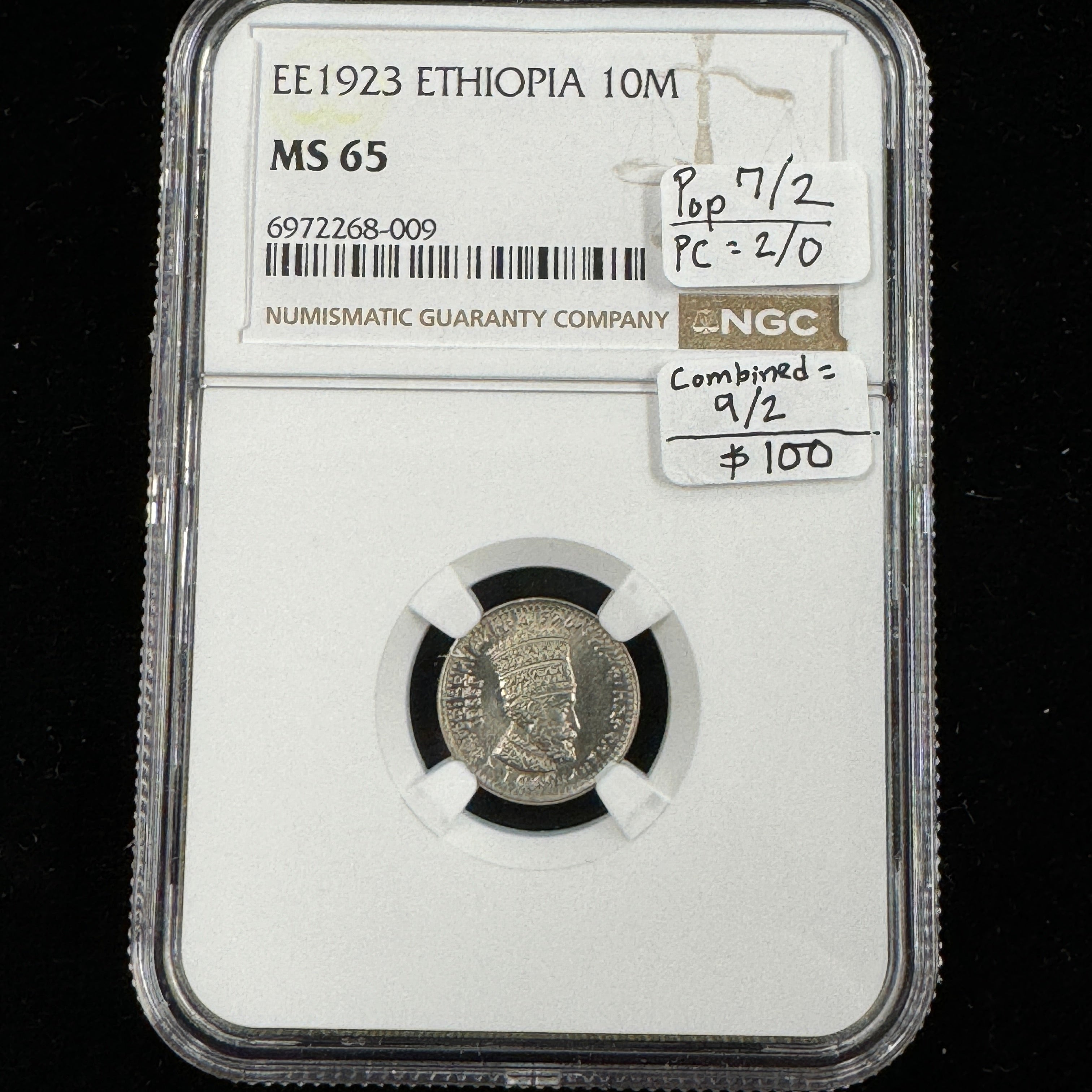 EE-1923 (1931 AD) Ethiopia 10 Matonas, Haile Selassie, NGC MS-65 🇪🇹