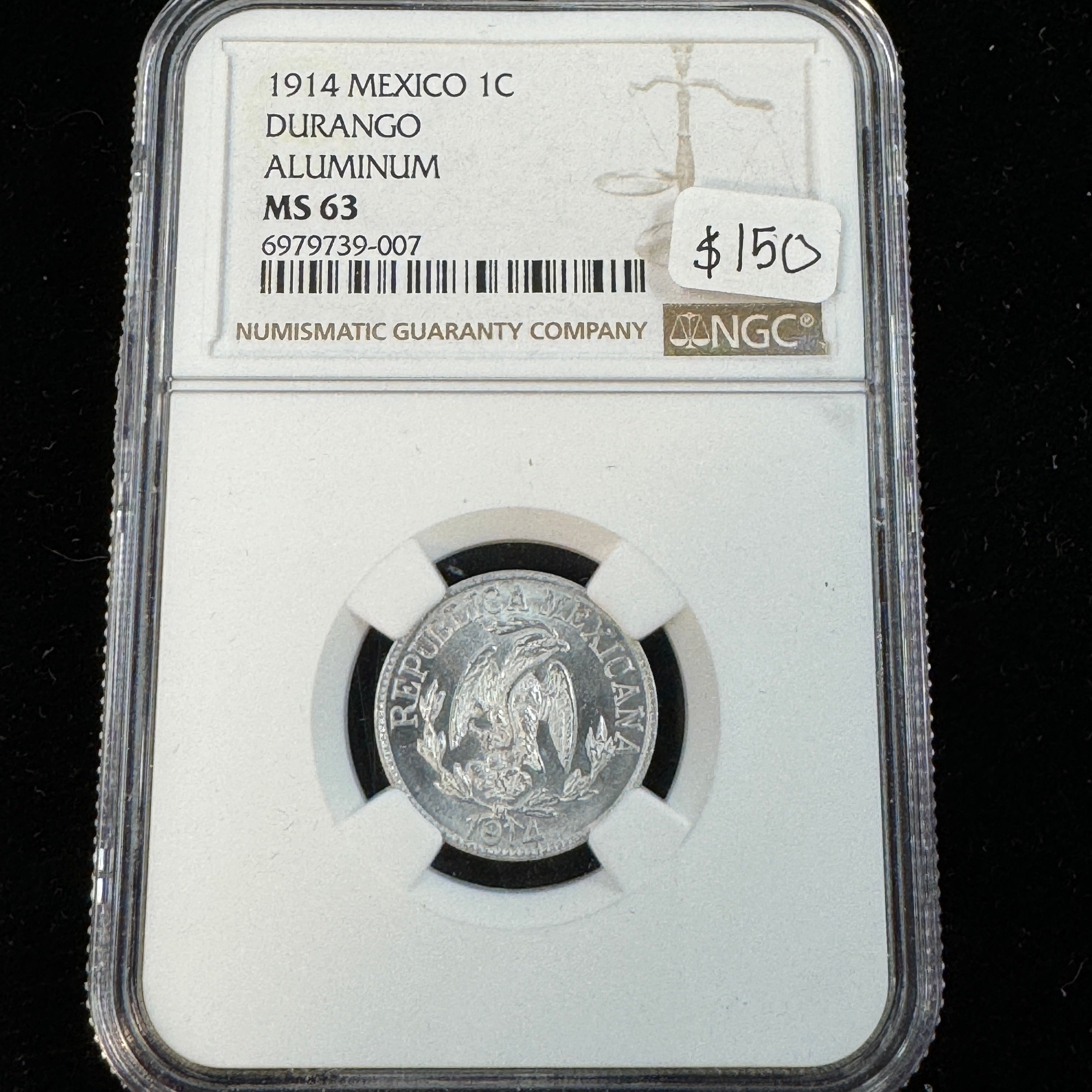 1914 Durango Mexico 1 Centavo Aluminum, NGC MS-63, Scarce Type 🇲🇽