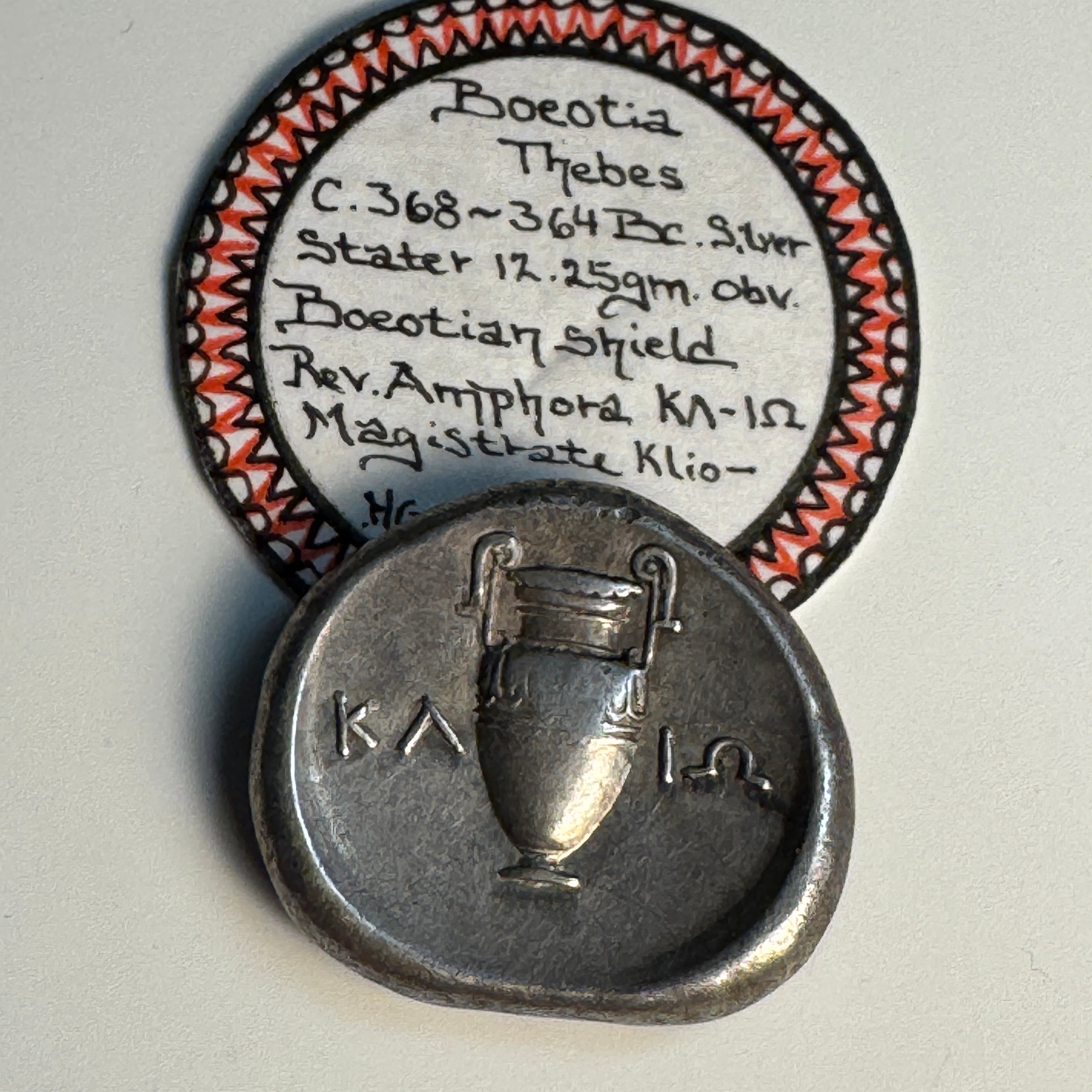 Thebes (368-364 BC) AR Stater, Boeotian Shield / Amphora, KΛ - IΩ, XF well struck