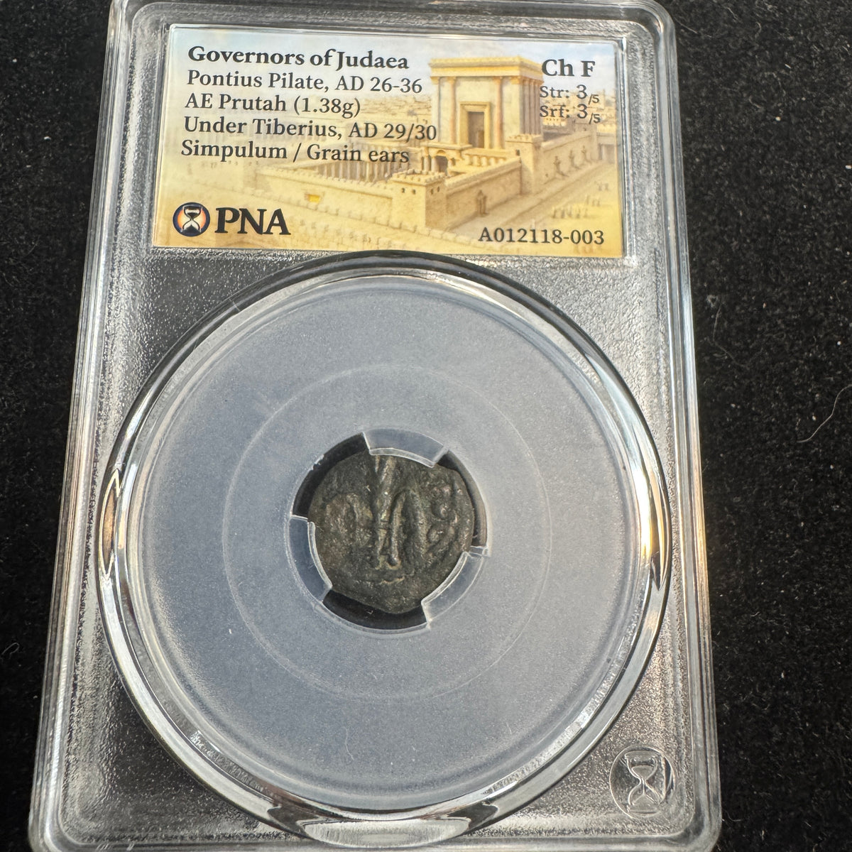 Judea: Pontius Pilate (26-36 AD) AE Prutah, issued under Tiberius (29-30 AD), PNA Choice Fine