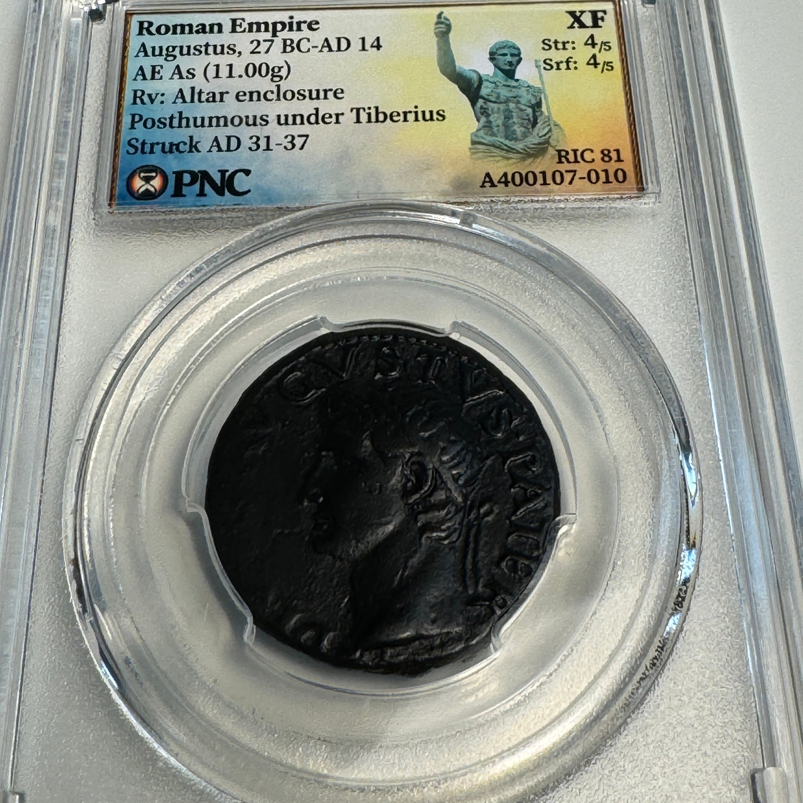 Caesar AUGUSTUS (27 BC - 14 AD) AE As (11g), Rx: Altar / Provident, Posthumous under Tiberius Caesar, RIC-81, PNC XF 🐟