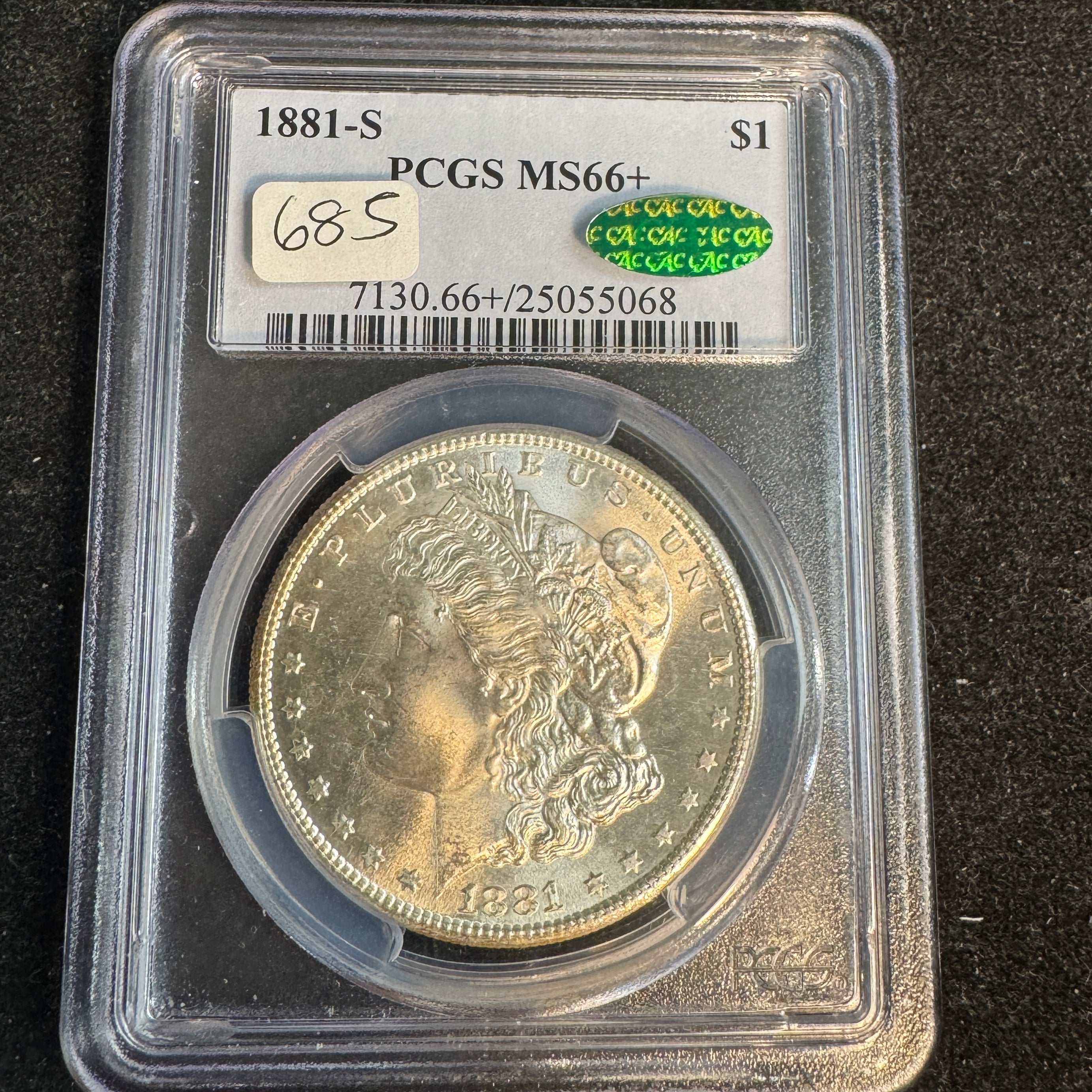1881-S Morgan Silver Dollar, PCGS MS-66+ Green CAC
