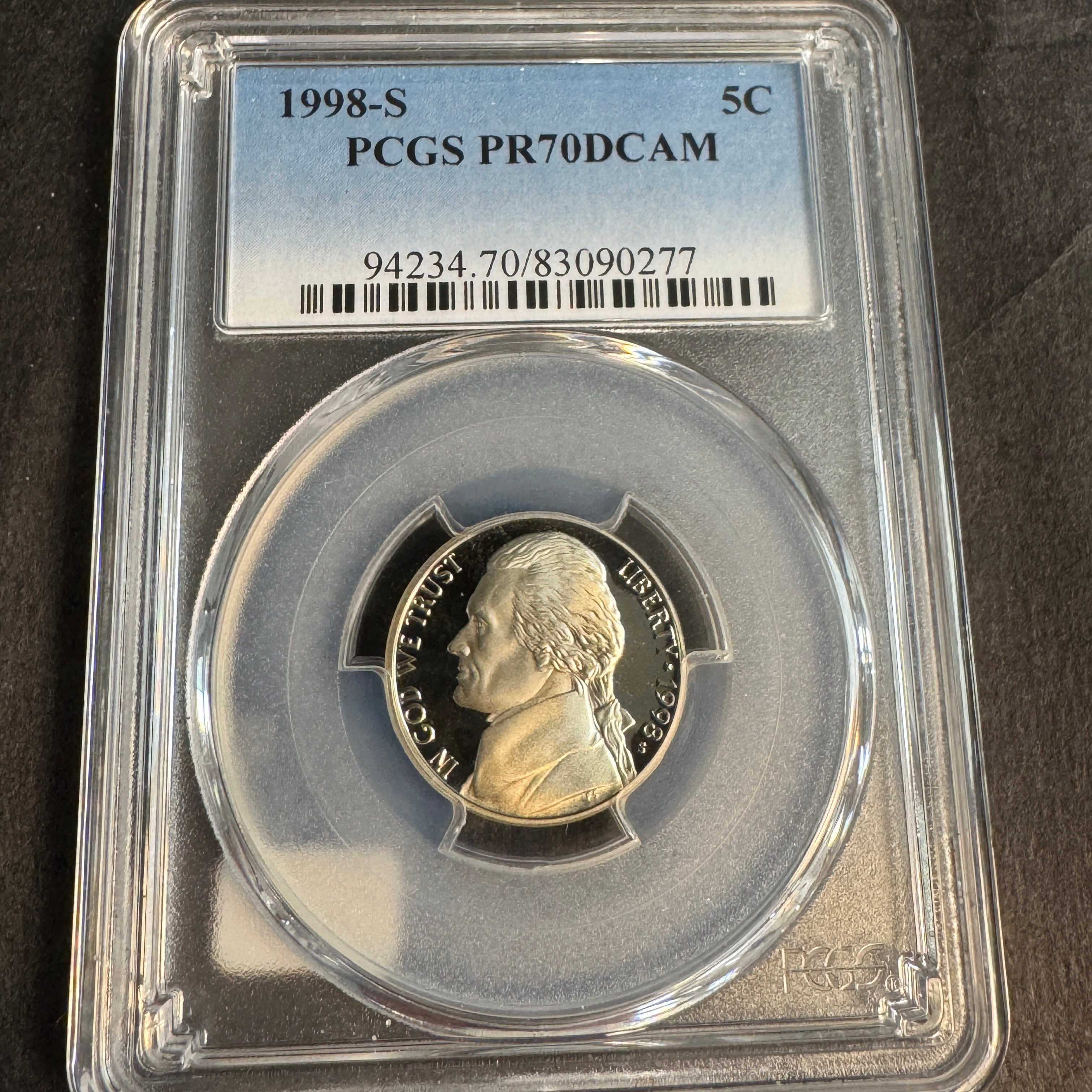 1998-S Jefferson Nickel US 5c Proof, PCGS PR-70 DCAM