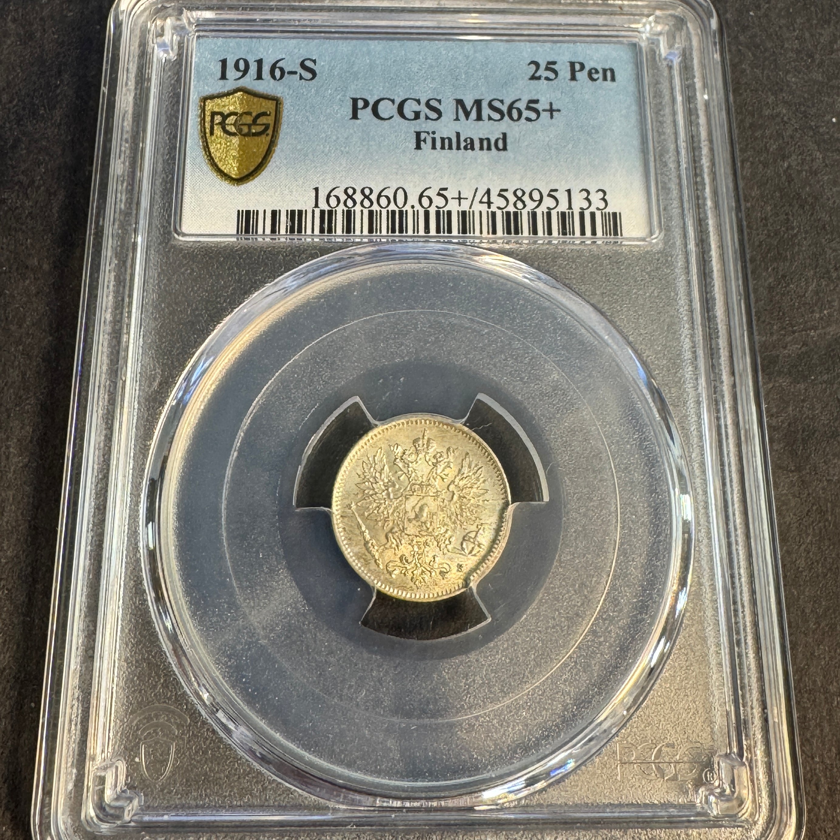 1916-S Finland 25 Pennia silver, PCGS MS-65+ 🇫🇮