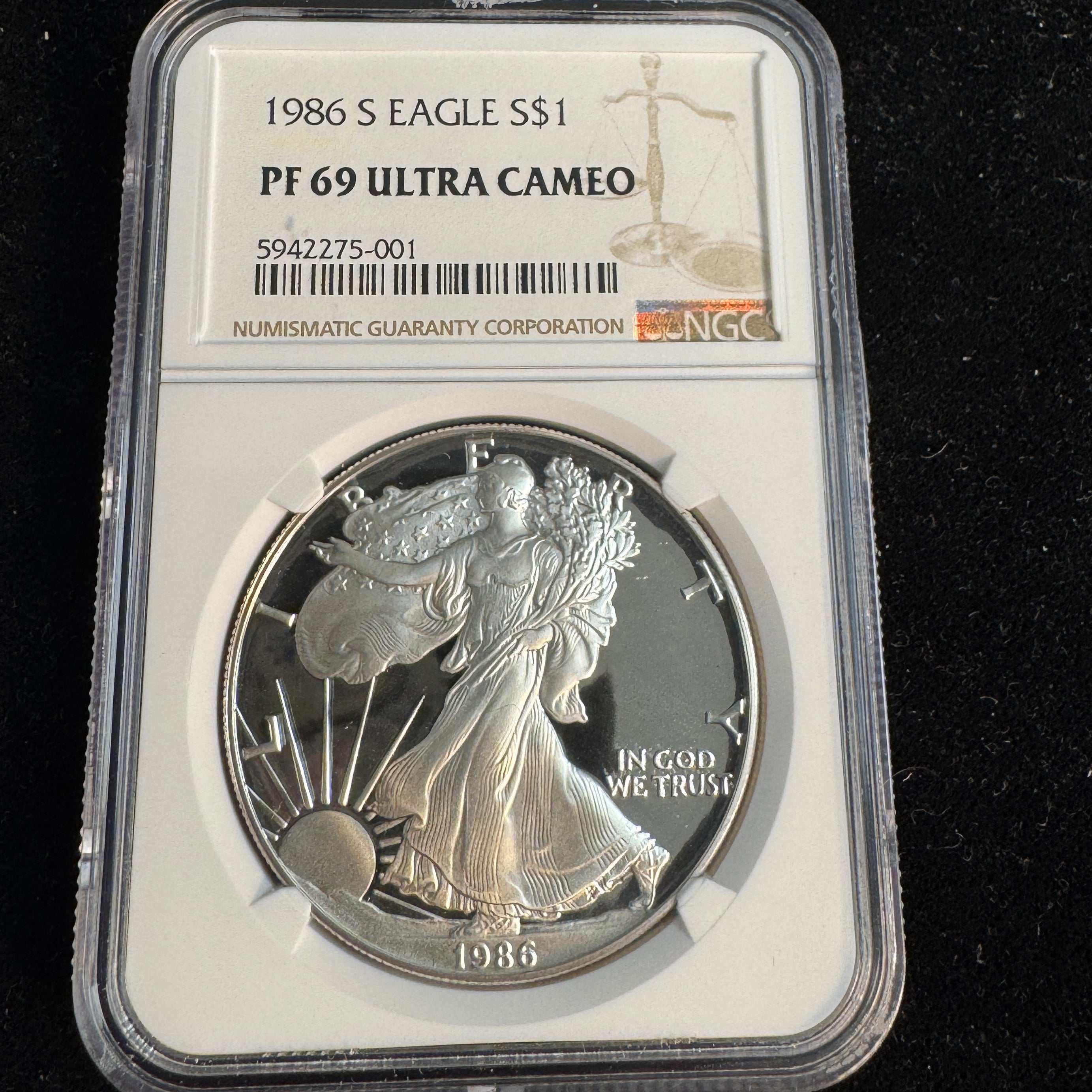 1986-S Proof Silver Eagle $1, NGC PF-69 Ultra Cameo