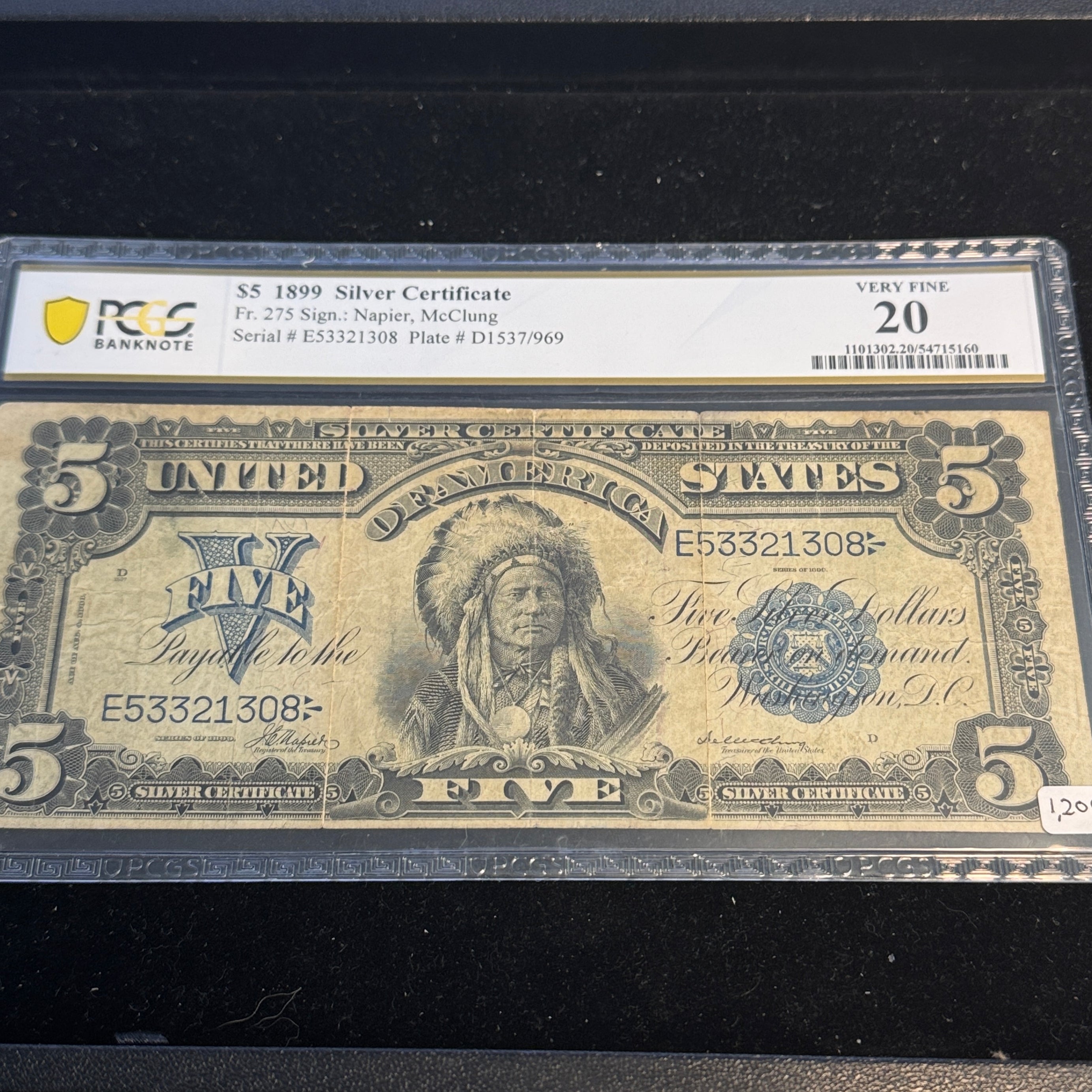 1899 Chief $5 Silver Certificate, PCGS VF 20