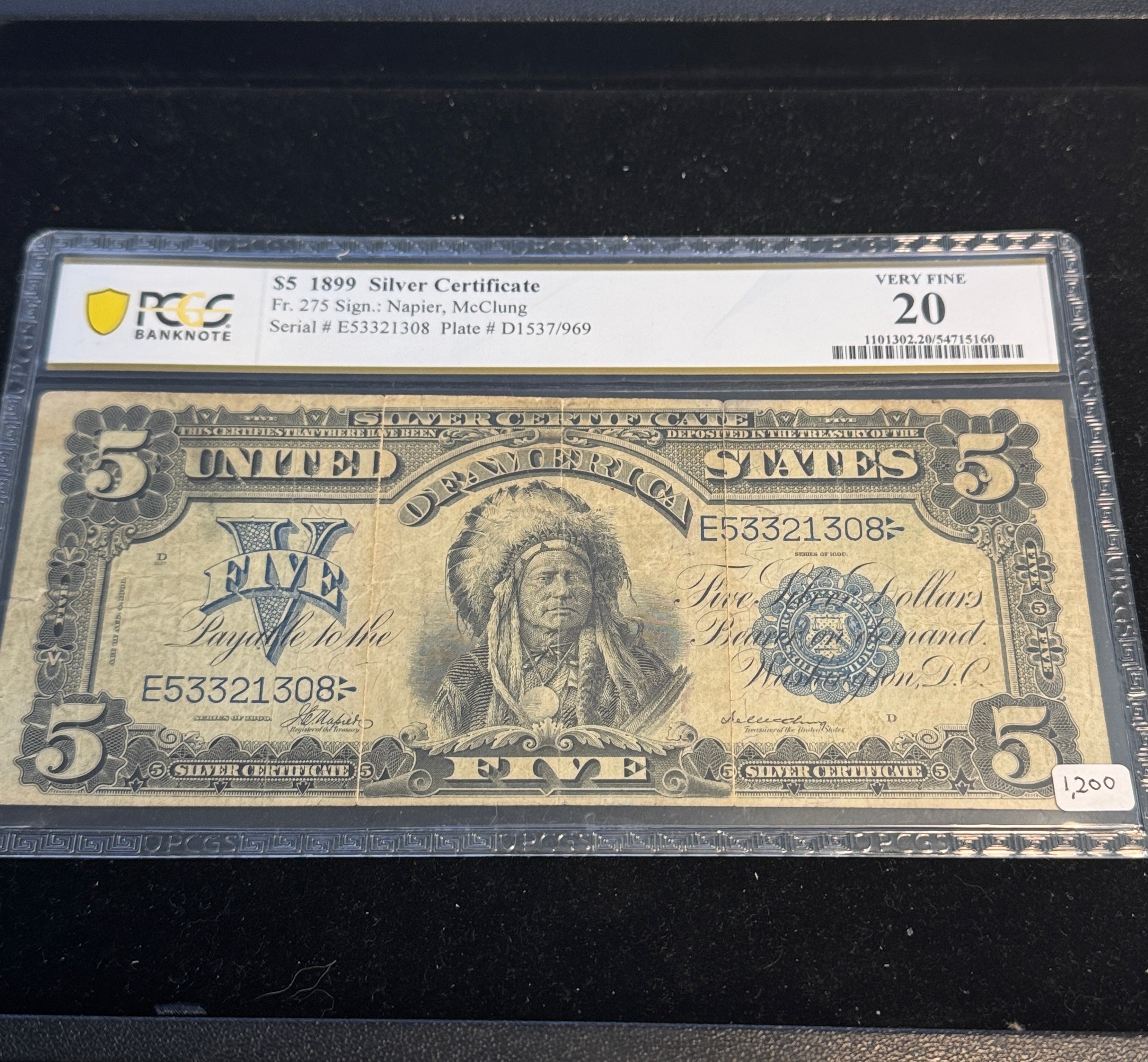 1899 Chief $5 Silver Certificate, PCGS VF 20