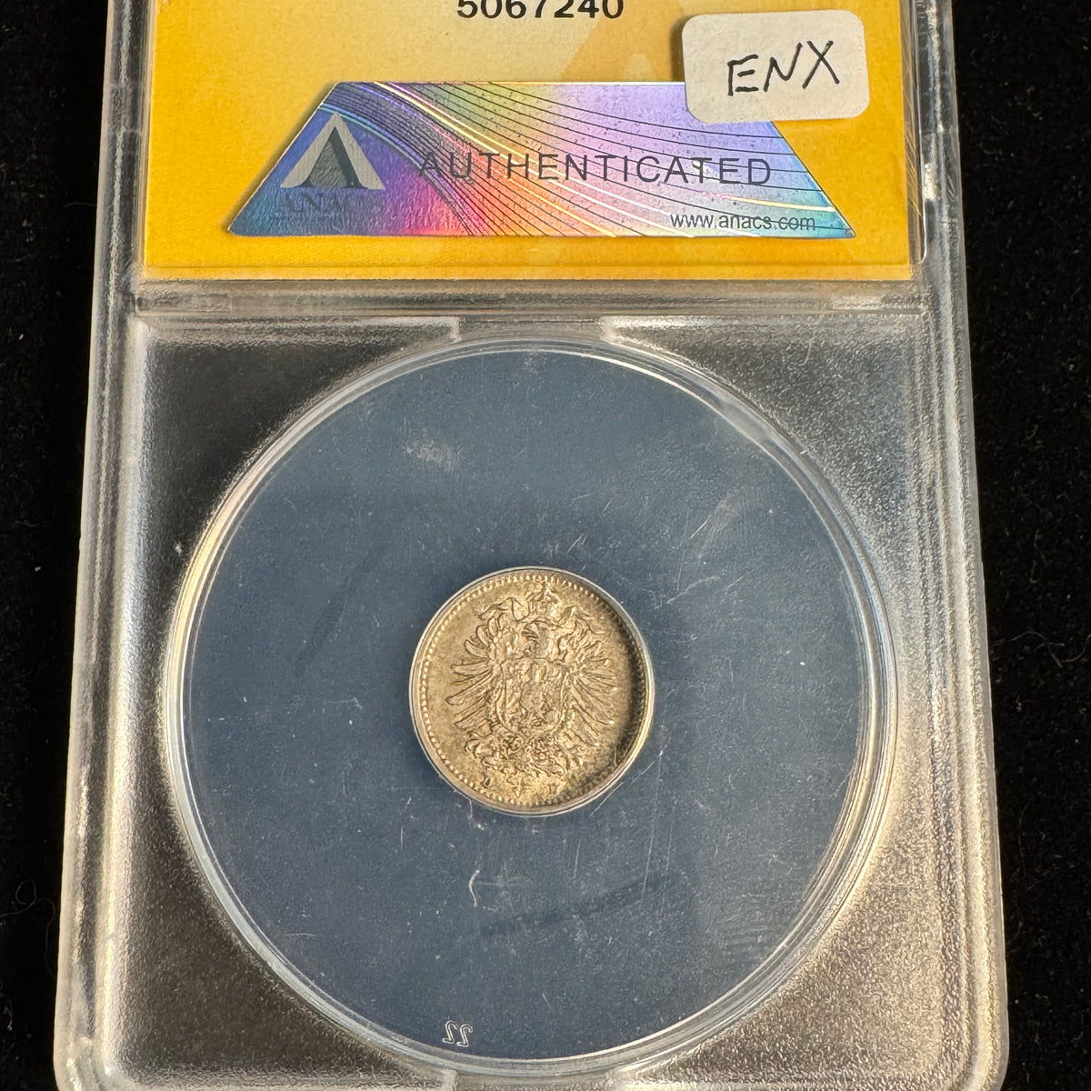 1875-D Germany Empire AR 20 Pfennig, ANACS AU-55