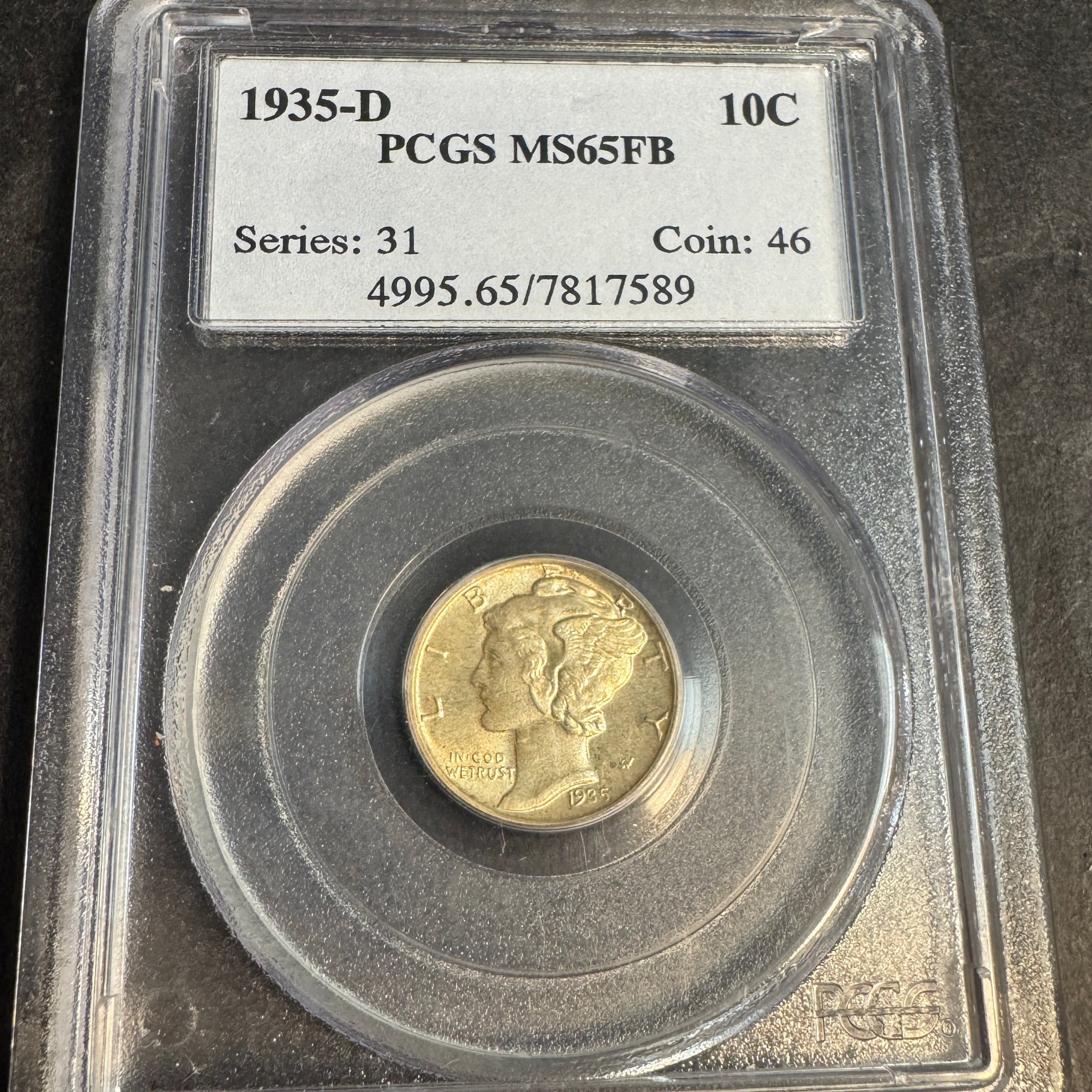 1935-D Mercury Silver Dime 10C, PCGS MS-65 FB Full Bands