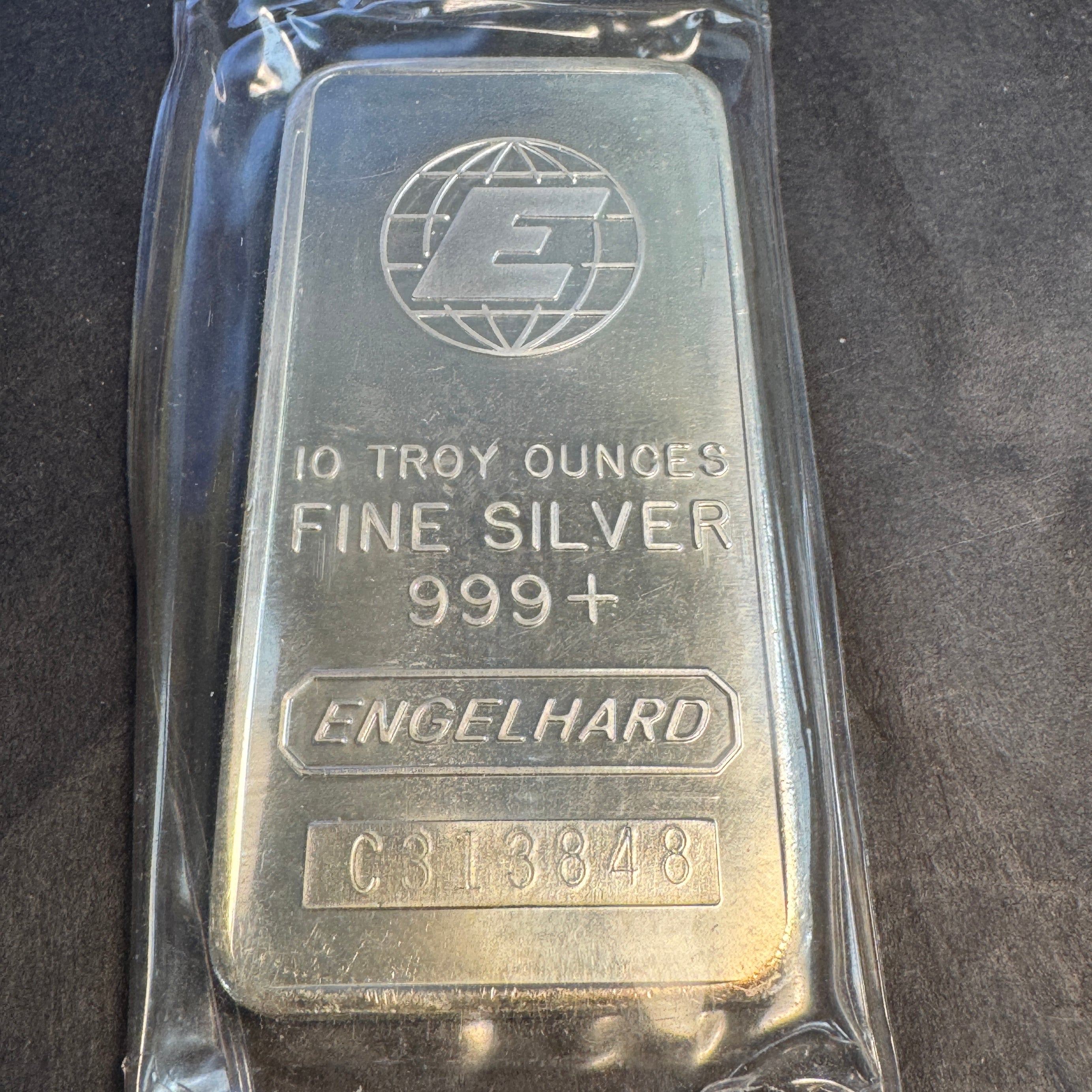 Engelhard vintage 10oz 999+ Silver C-Series, E Logo & Pebbleback