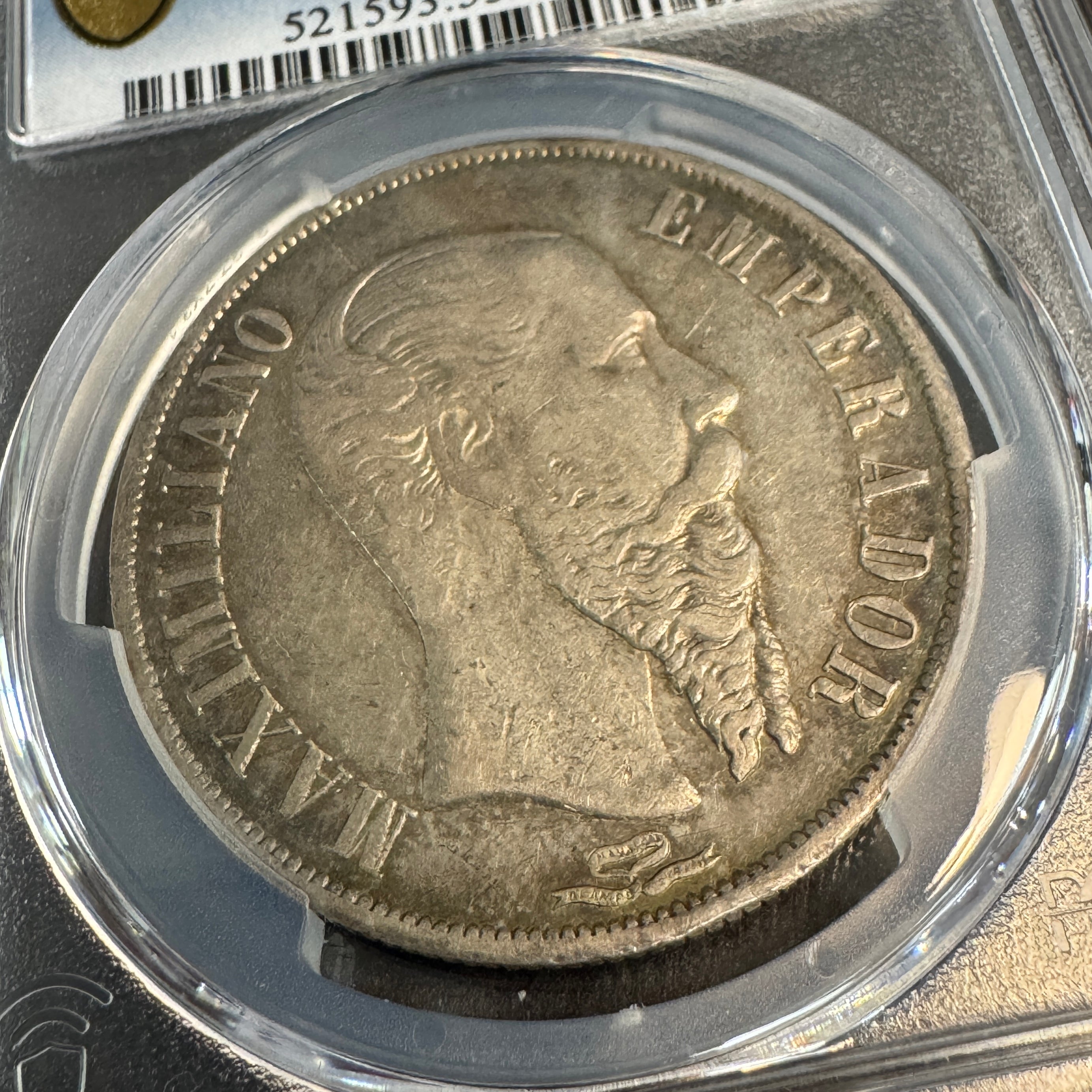 1866-Mo Empire of Maximilian Mexico AR 1 Peso, PCGS AU-53