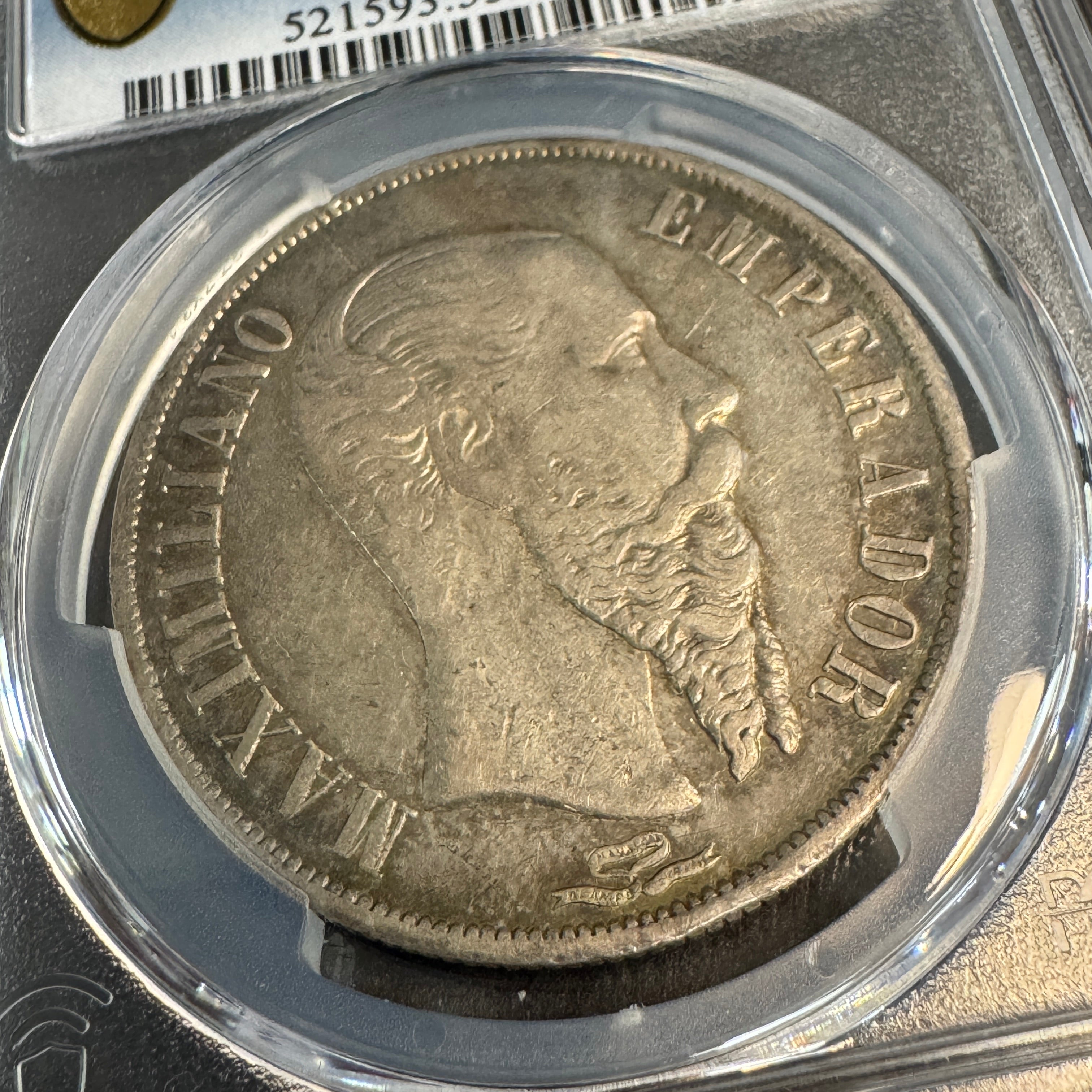 1866-Mo Empire of Maximilian Mexico AR 1 Peso, PCGS AU-53