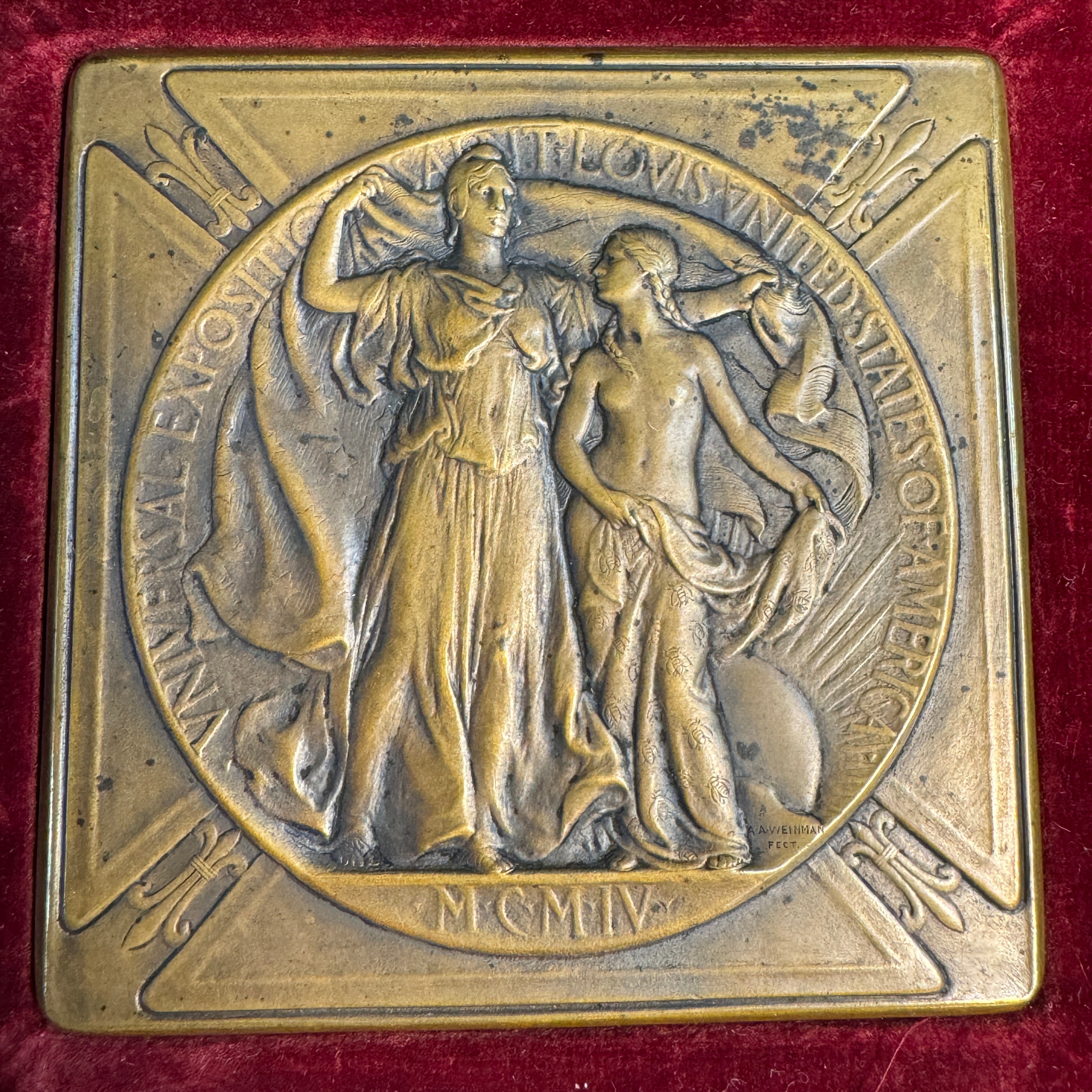 1904 St Louis Universal Exposition - Louisiana Purchase Centennial 67mm Bronze “Silver Medal” - Adolph Weinman - Original Box