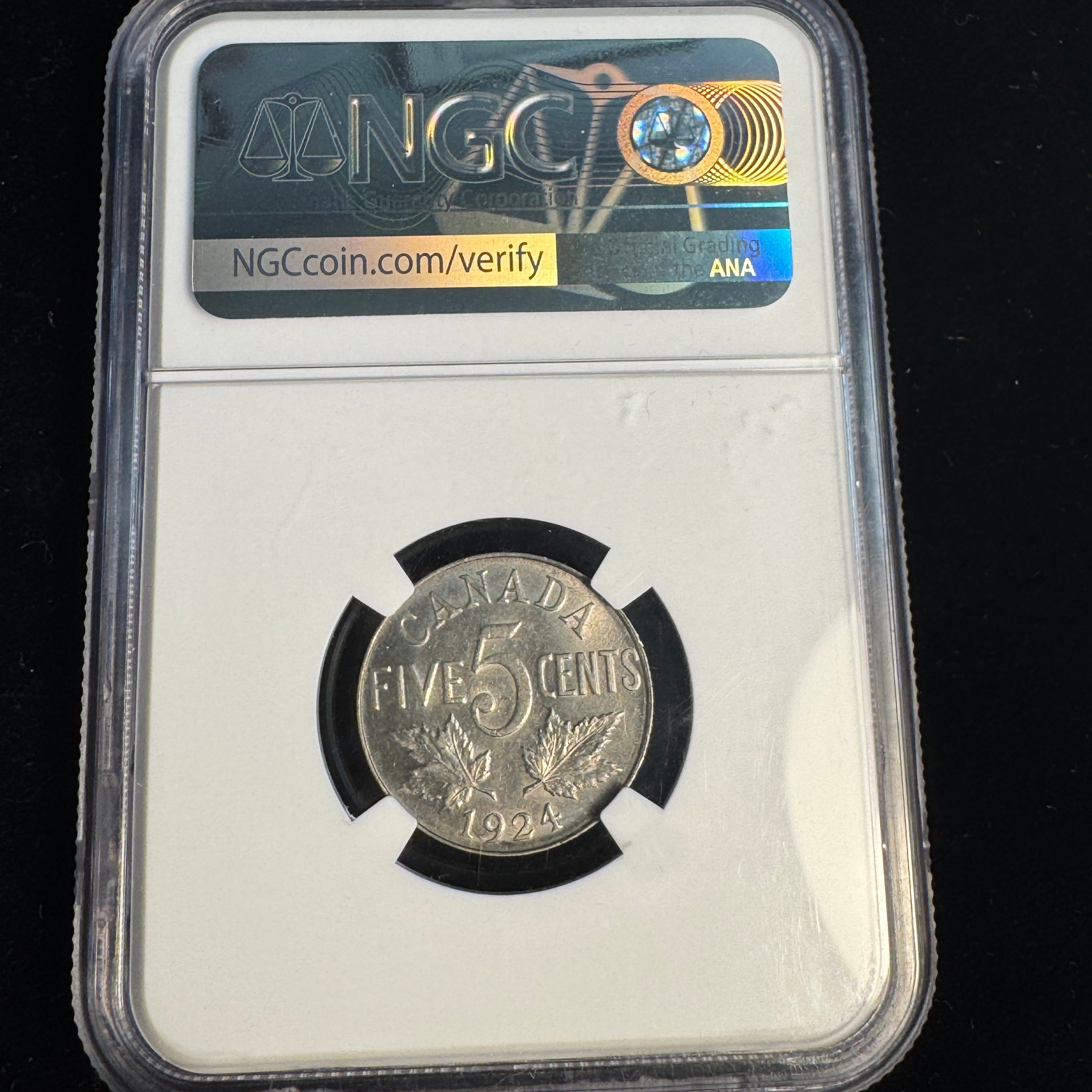 1924 Canada 5 Cents, KGV, NGC MS-62