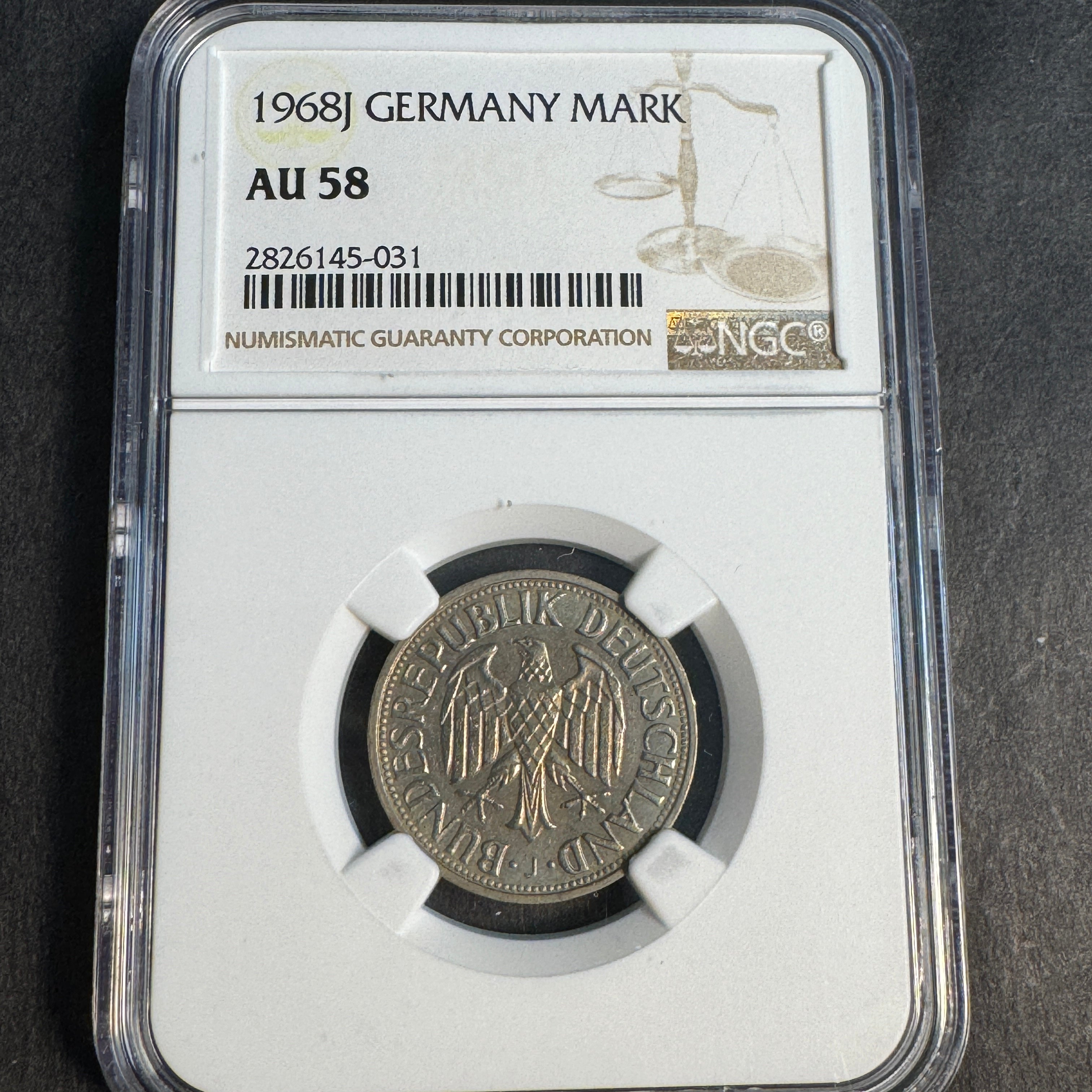 1968-J Germany 1 Mark, Semi-Key, NGC AU-58 🇩🇪