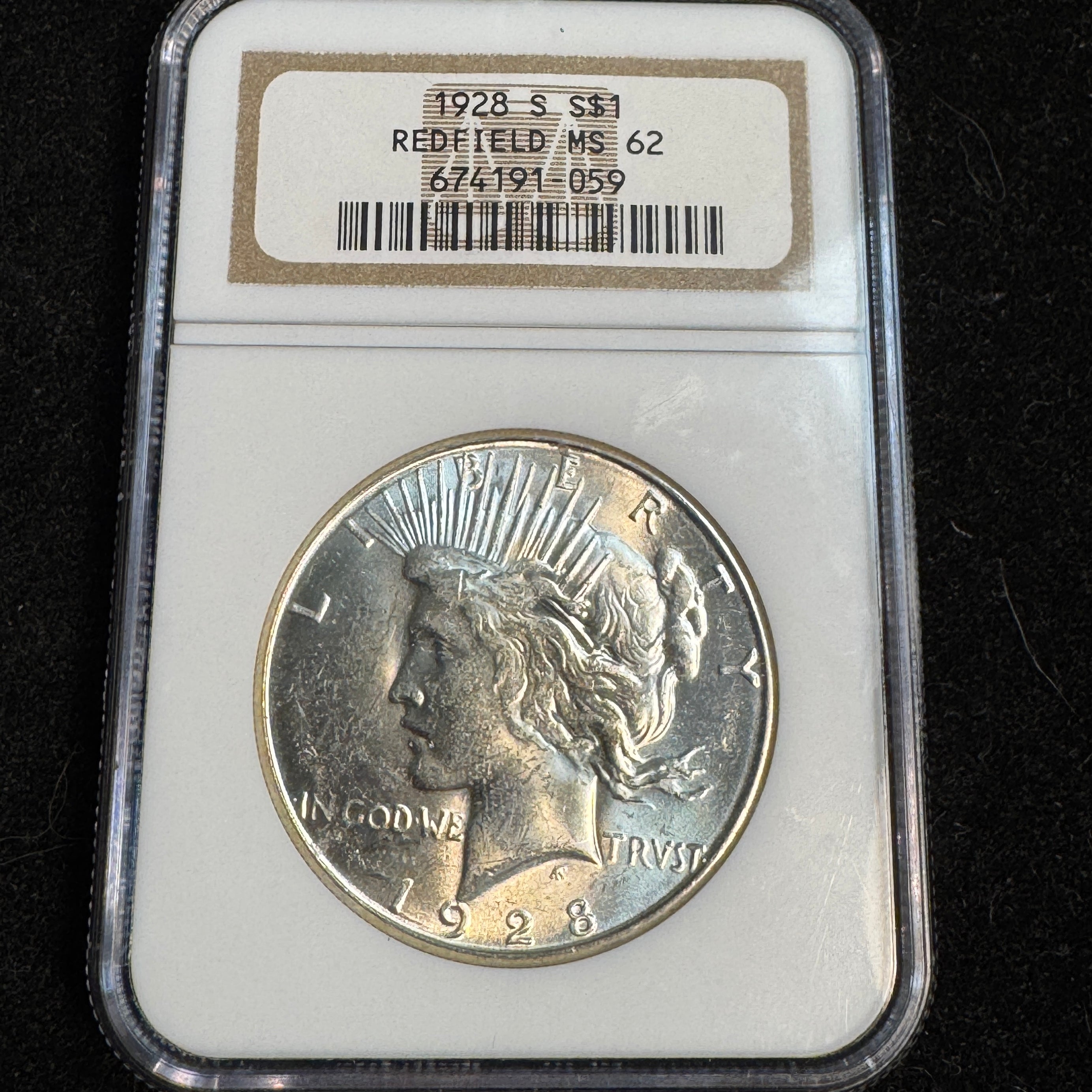 1928-S Peace Silver Dollar, Redfield Hoard, NGC MS-62