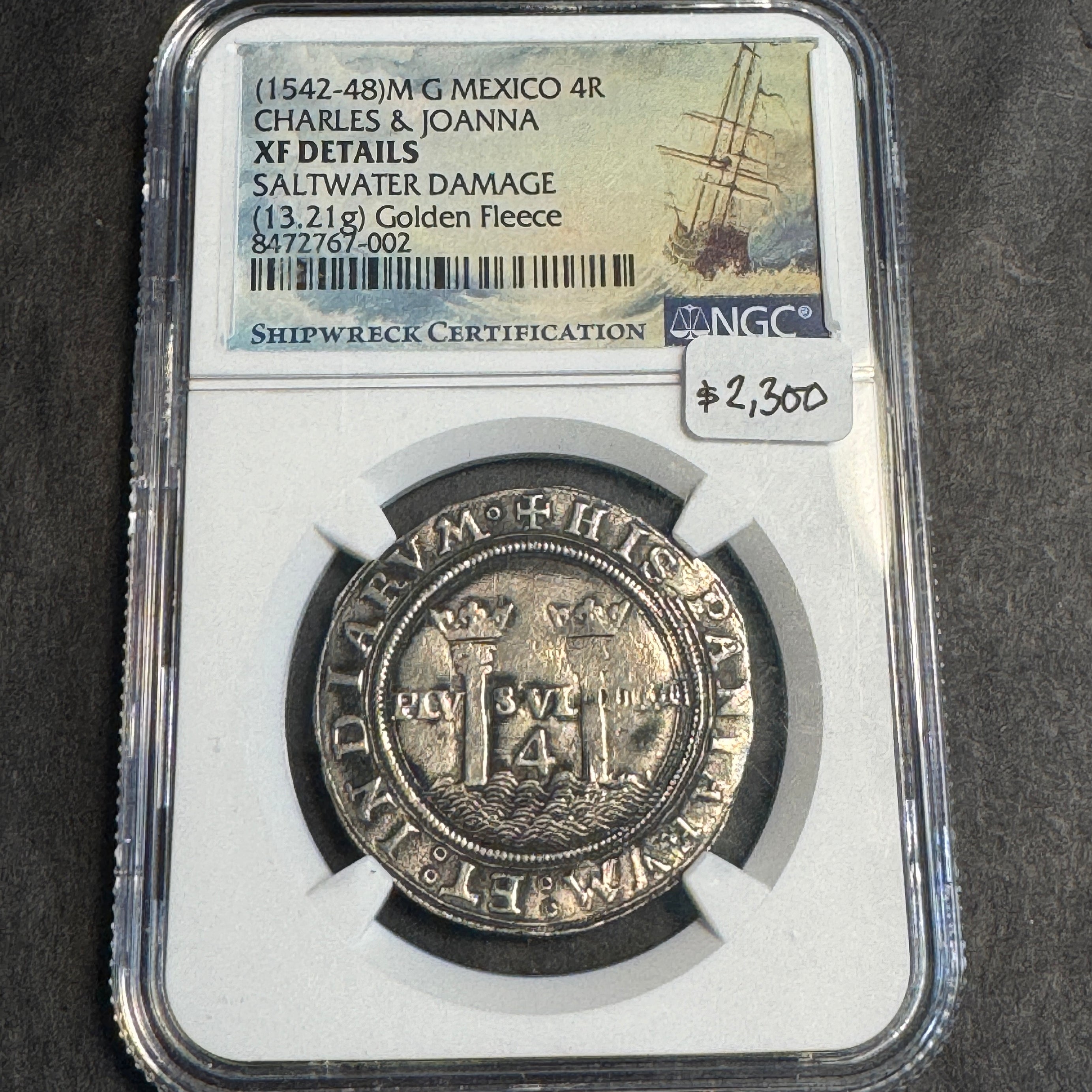 Golden Fleece Certified Shipwreck Coin: (1542-48) M-G Mexico 4 Reales, Charles & Joanna, NGC XF Details 🏴‍☠️