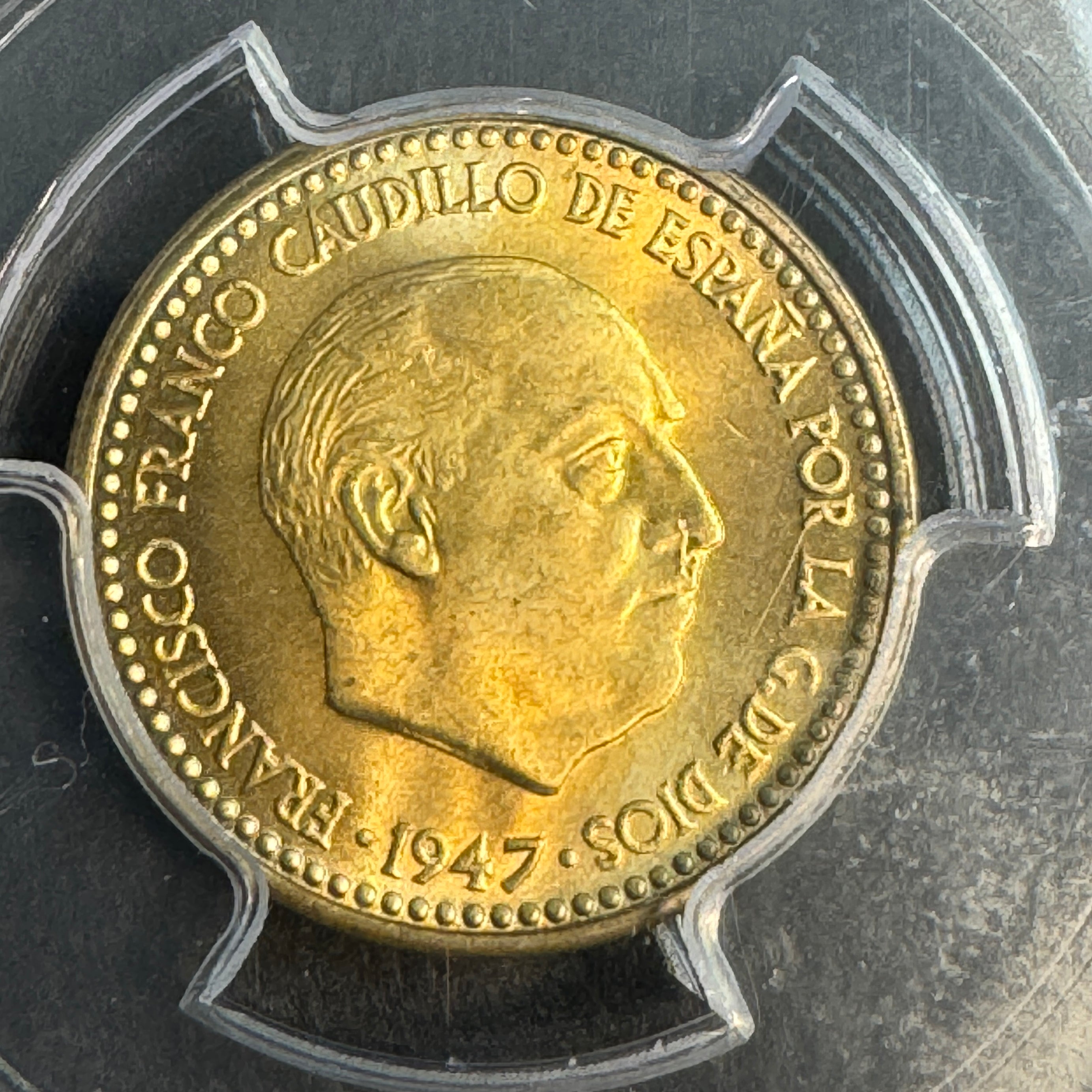 1947 (*1954) Spain 1 Peseta, Franco, KM-775, PCGS MS-65, Pop 16/3 🇪🇸