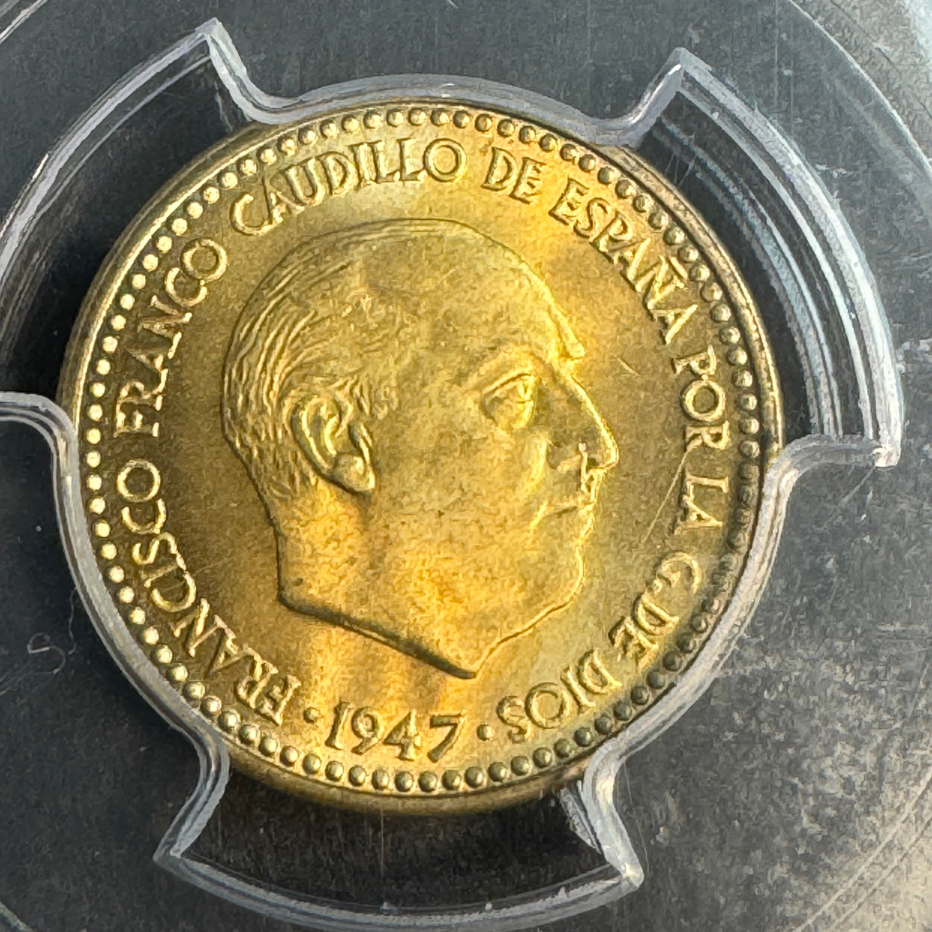 1947 (*1954) Spain 1 Peseta, Franco, KM-775, PCGS MS-65, Pop 16/3 🇪🇸