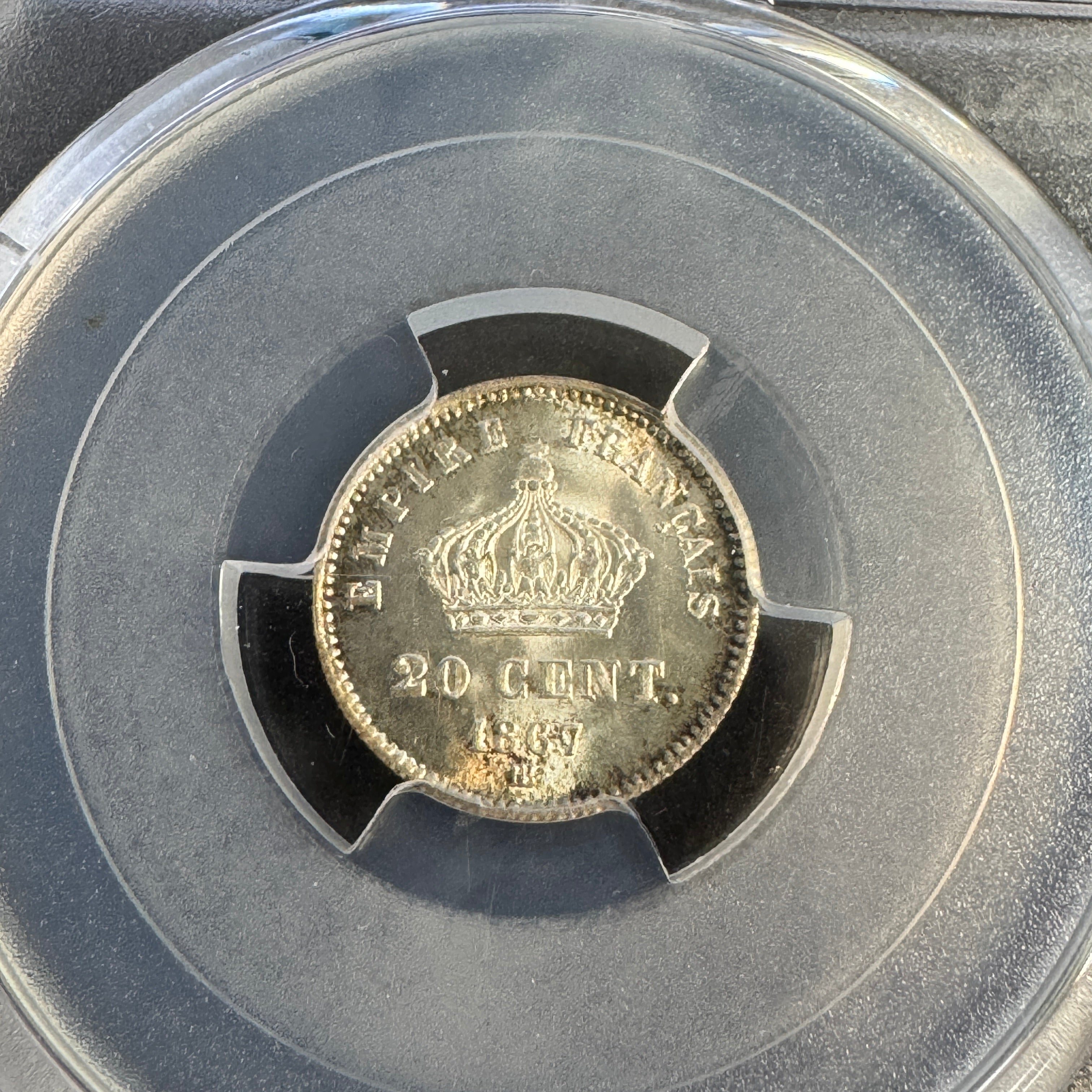 1867-BB France 20 Centimes, Napoleon III, PCGS MS-66 🇫🇷