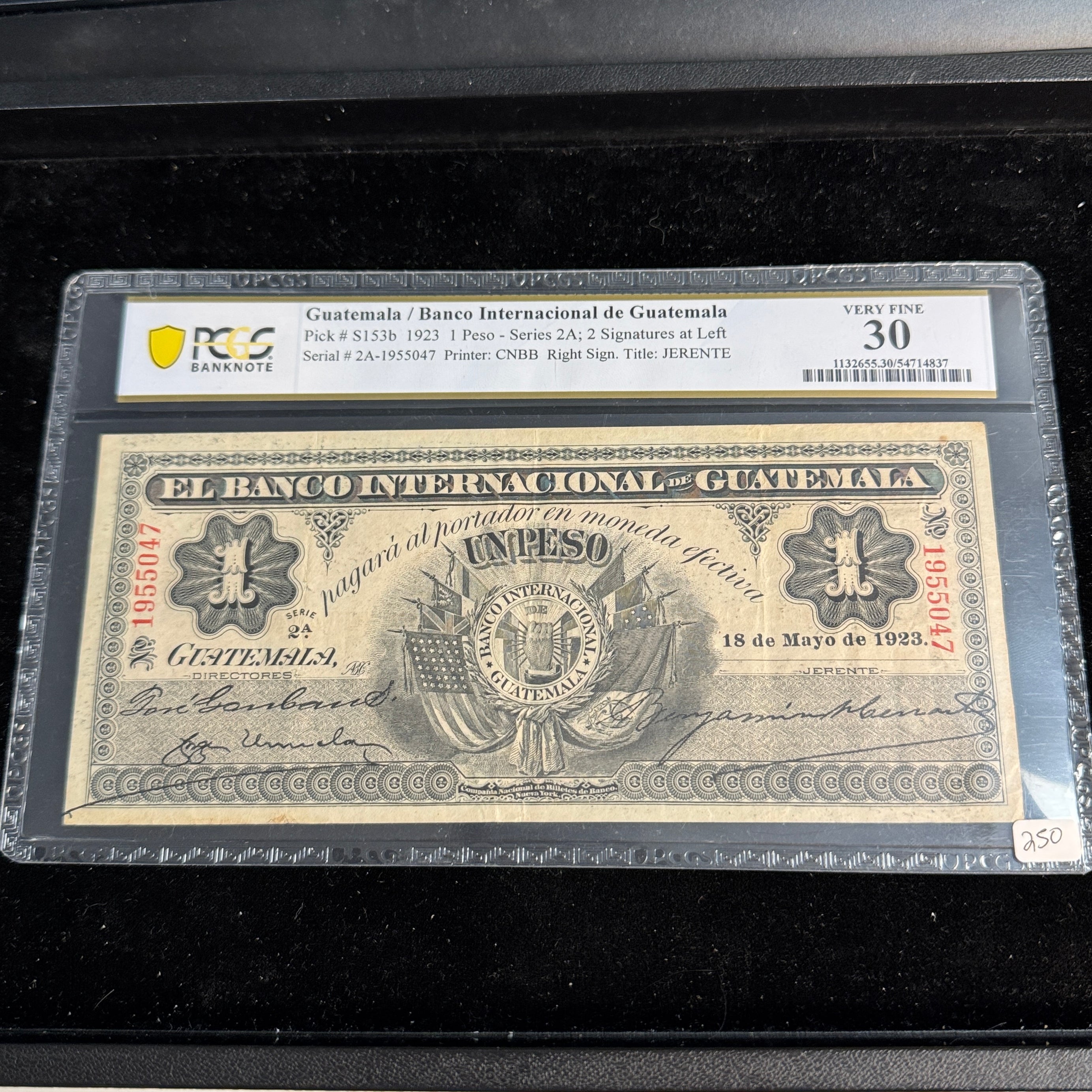 1923 Banco International de Guatemala 1 Peso, P#S153b, PCGS VF-30