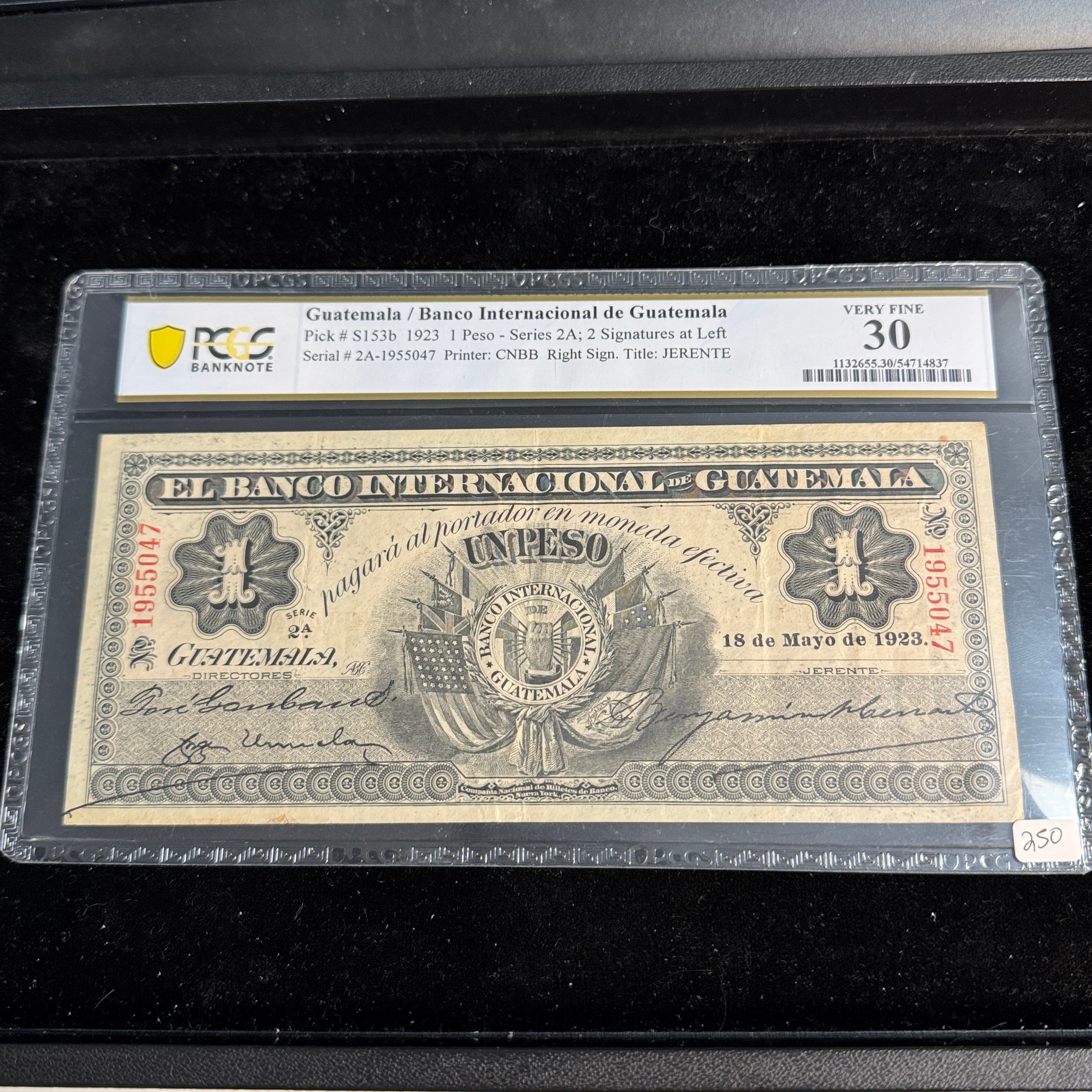 1923 Banco International de Guatemala 1 Peso, P#S153b, PCGS VF-30