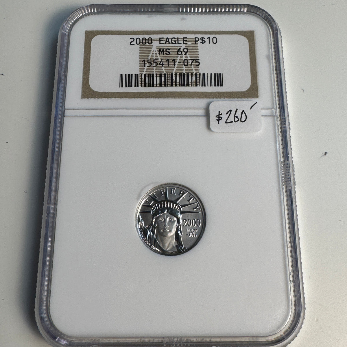 2000 Platinum $10 America Eagle (1/10oz), NGC MS-69