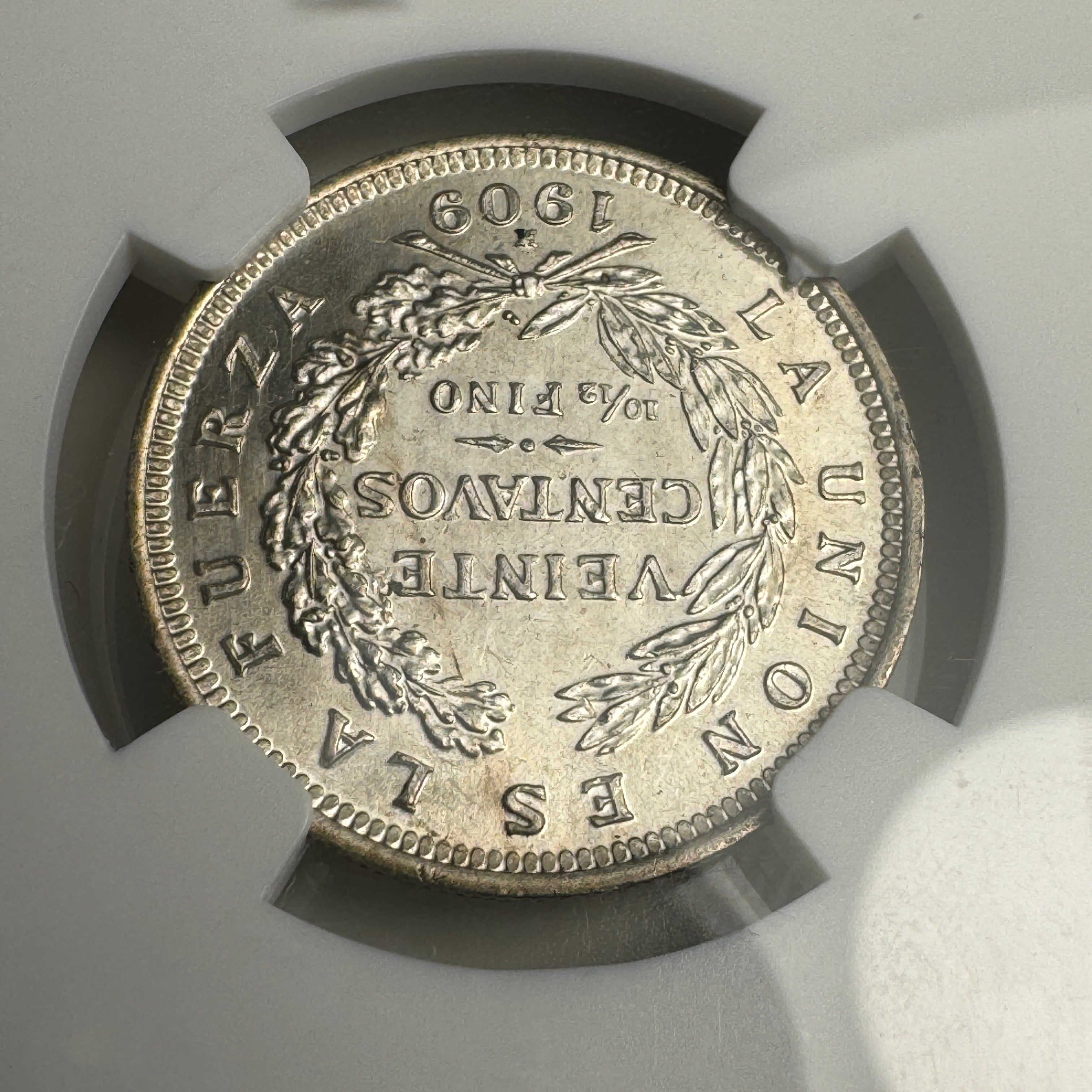 1909 H Bolivia 20 Centavos silver, NGC MS-64+ , PQ/Choice 🇧🇴