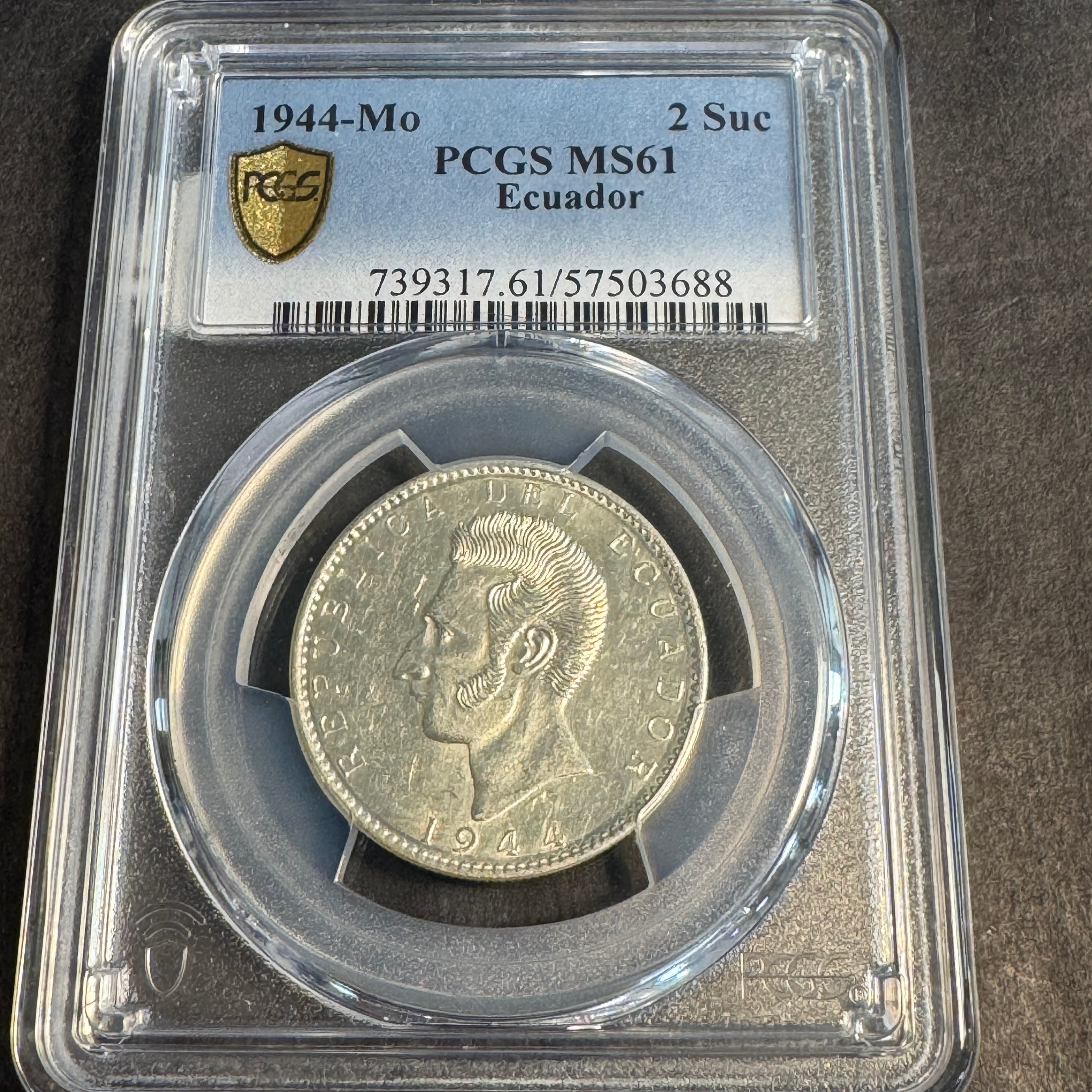 1944-Mo Ecuador 2 Sucres, PCGS MS-61 🇪🇨