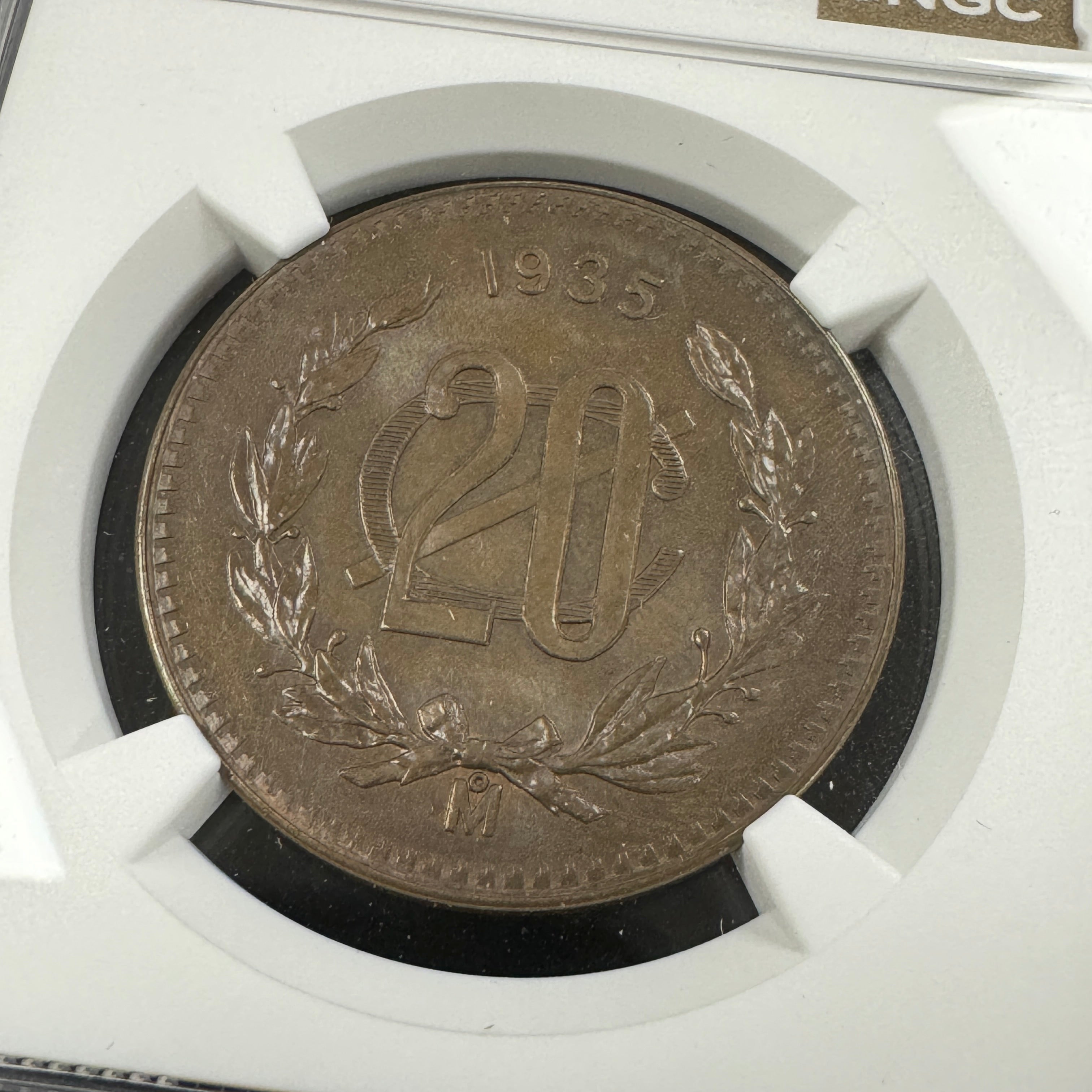 1935 Mo Mexico 20 Centavos Bronze, NGC MS-65 BN 🇲🇽
