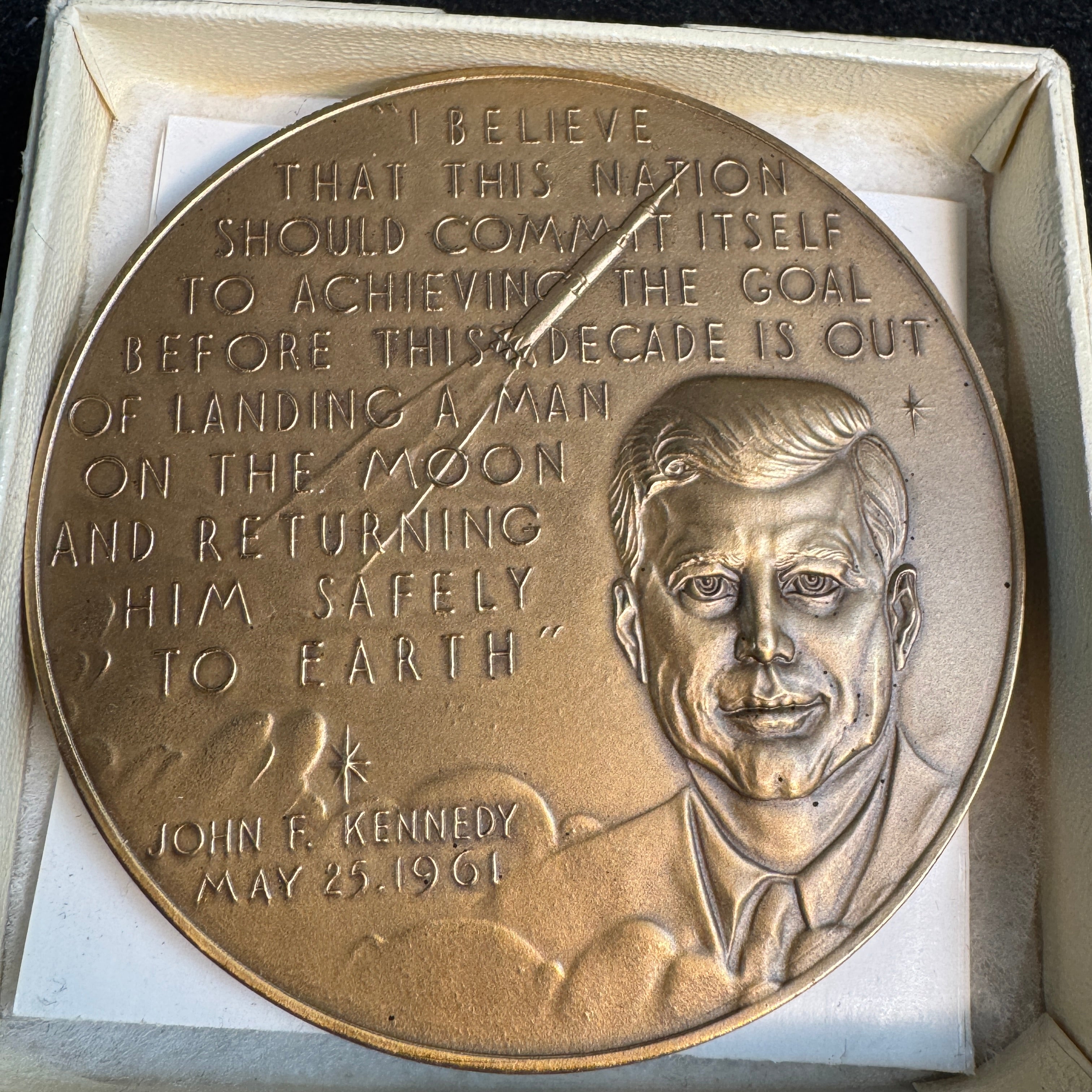 1969 Apollo 11 Lunar Landing & JFK Bronze Medal, Medallic Arts Co, 63.5mm (500 mintage)