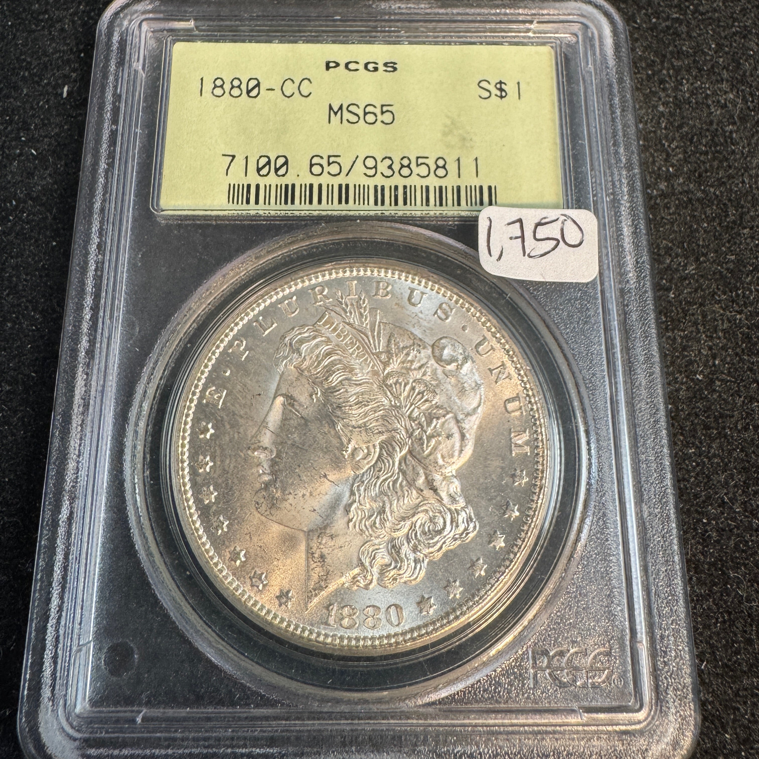 1880-CC Morgan Silver Dollar, OGH PCGS MS-65