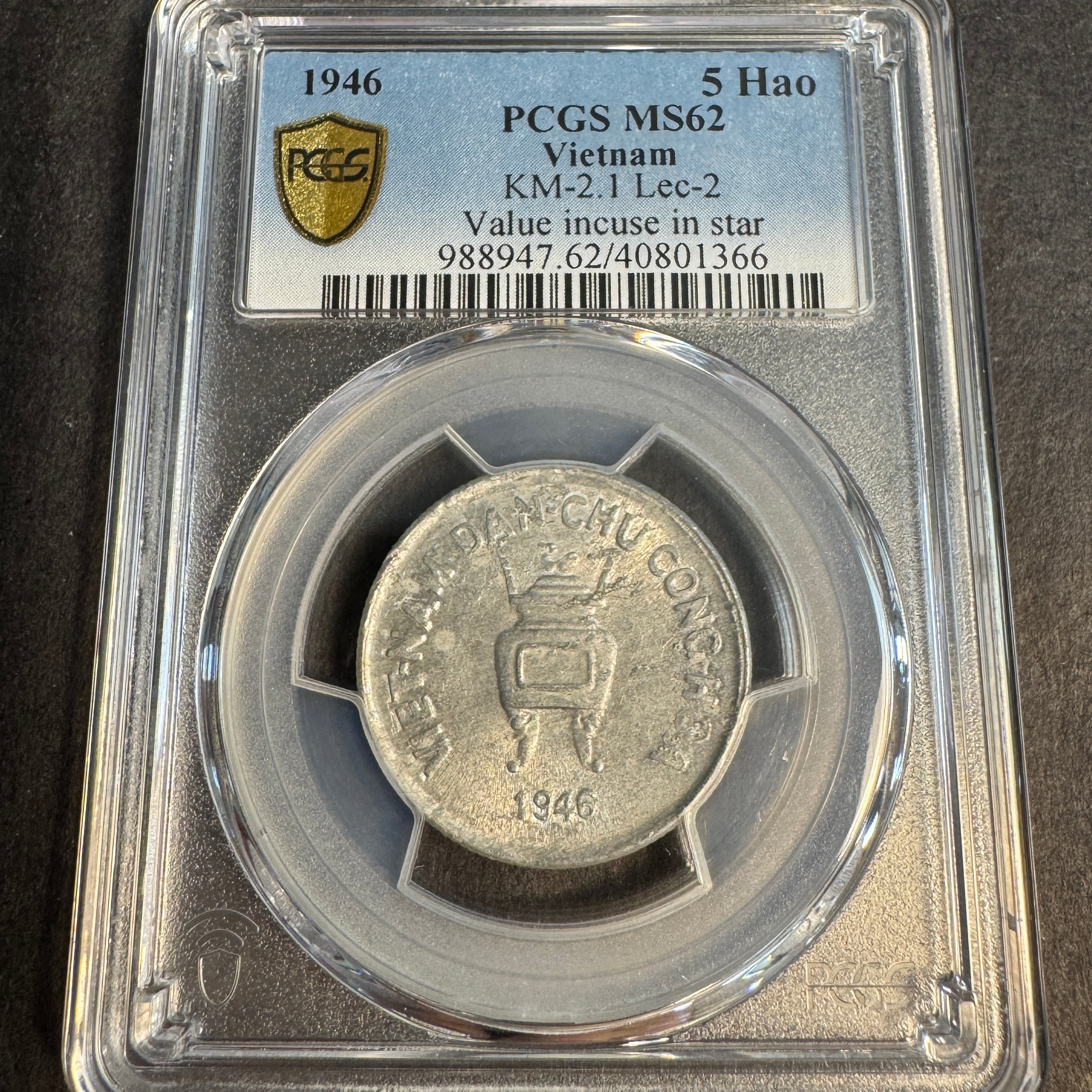 1946 Vietnam (Communist Rebels) 5 Hao, KM#2.1, PCGS MS-62 🇻🇳