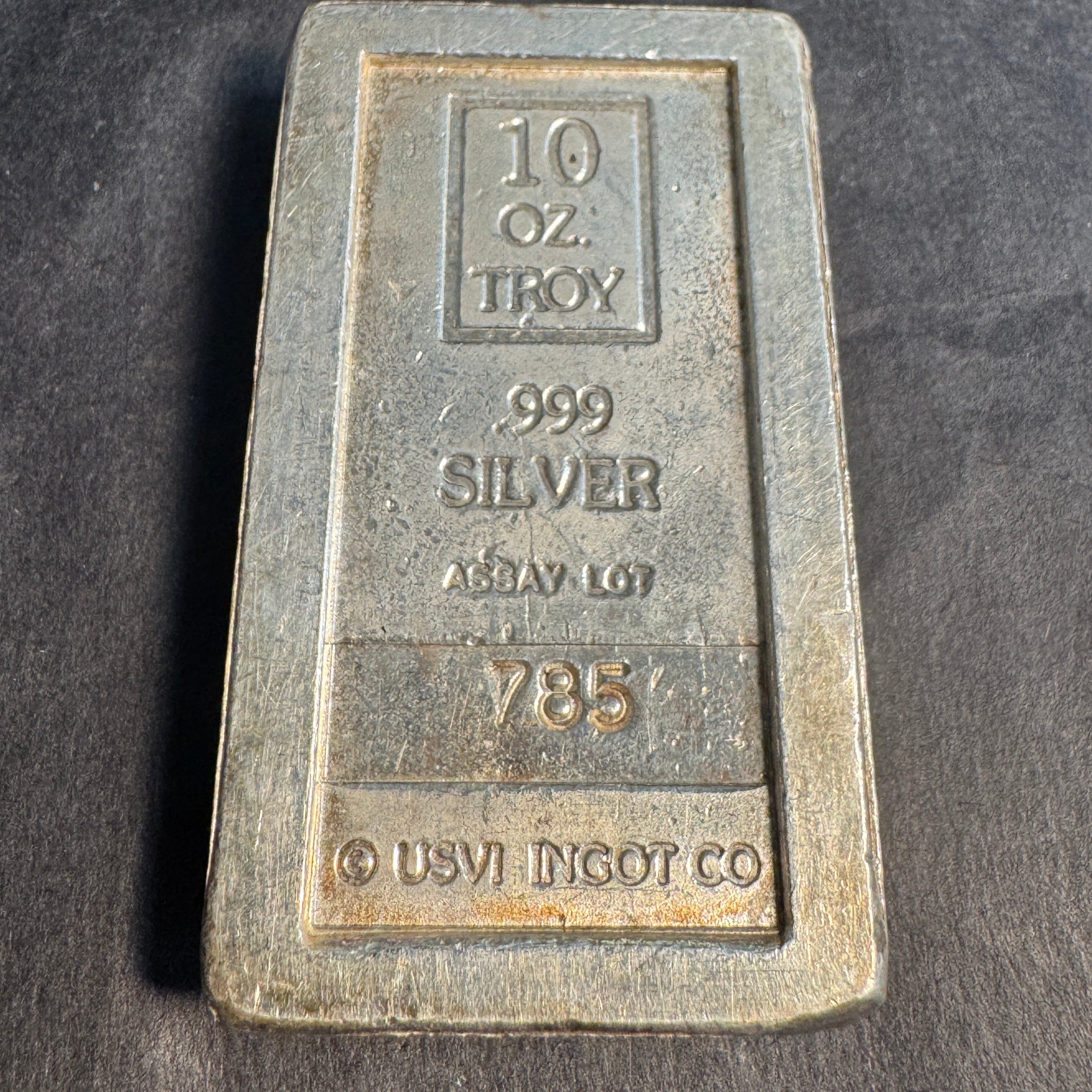 Vintage A-MARK 10oz 999 Silver USVI Assay Lot 785 Ingot