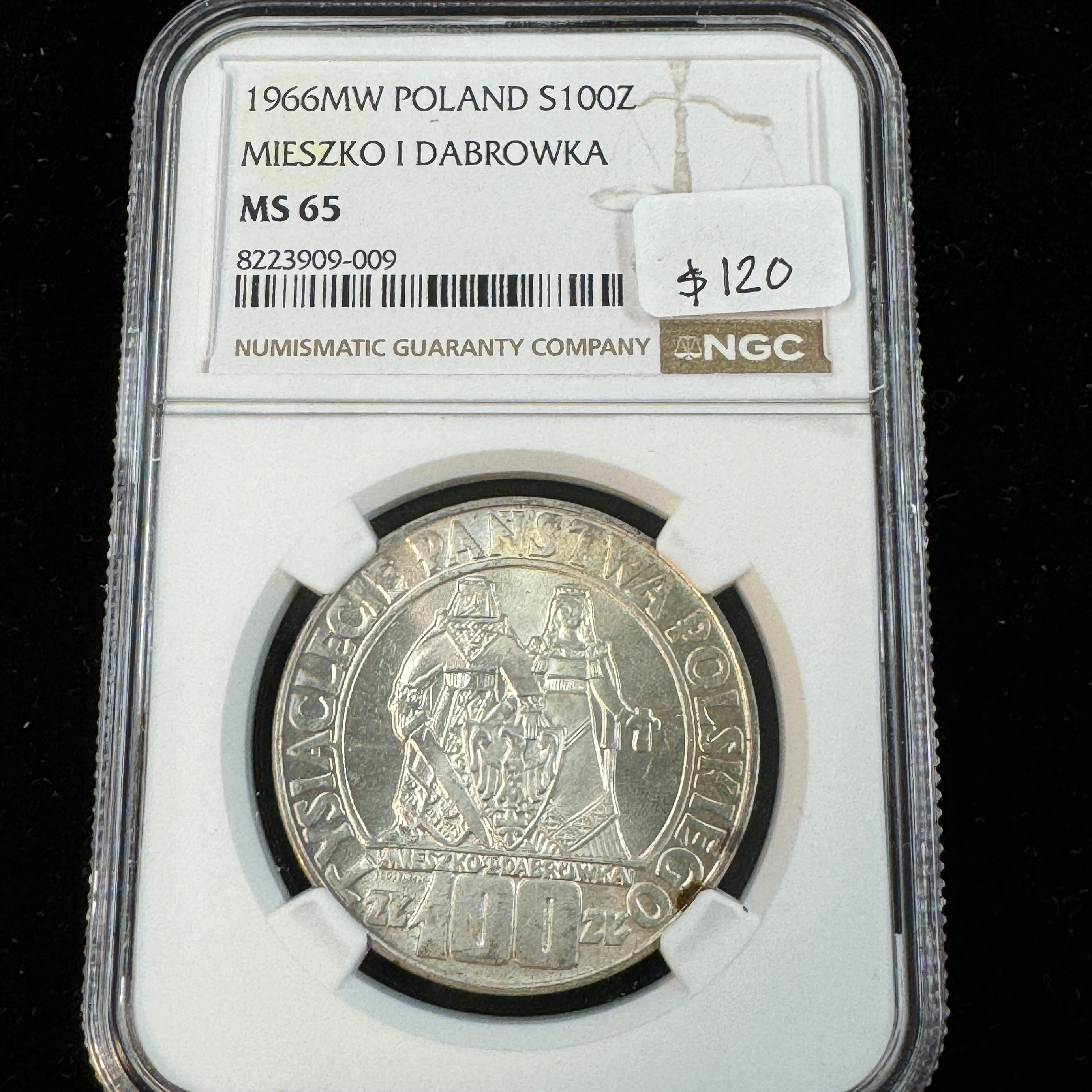 1966 MW Poland Silver 100 Zlotych, Mieszko Dabrowka, NGC MS-65