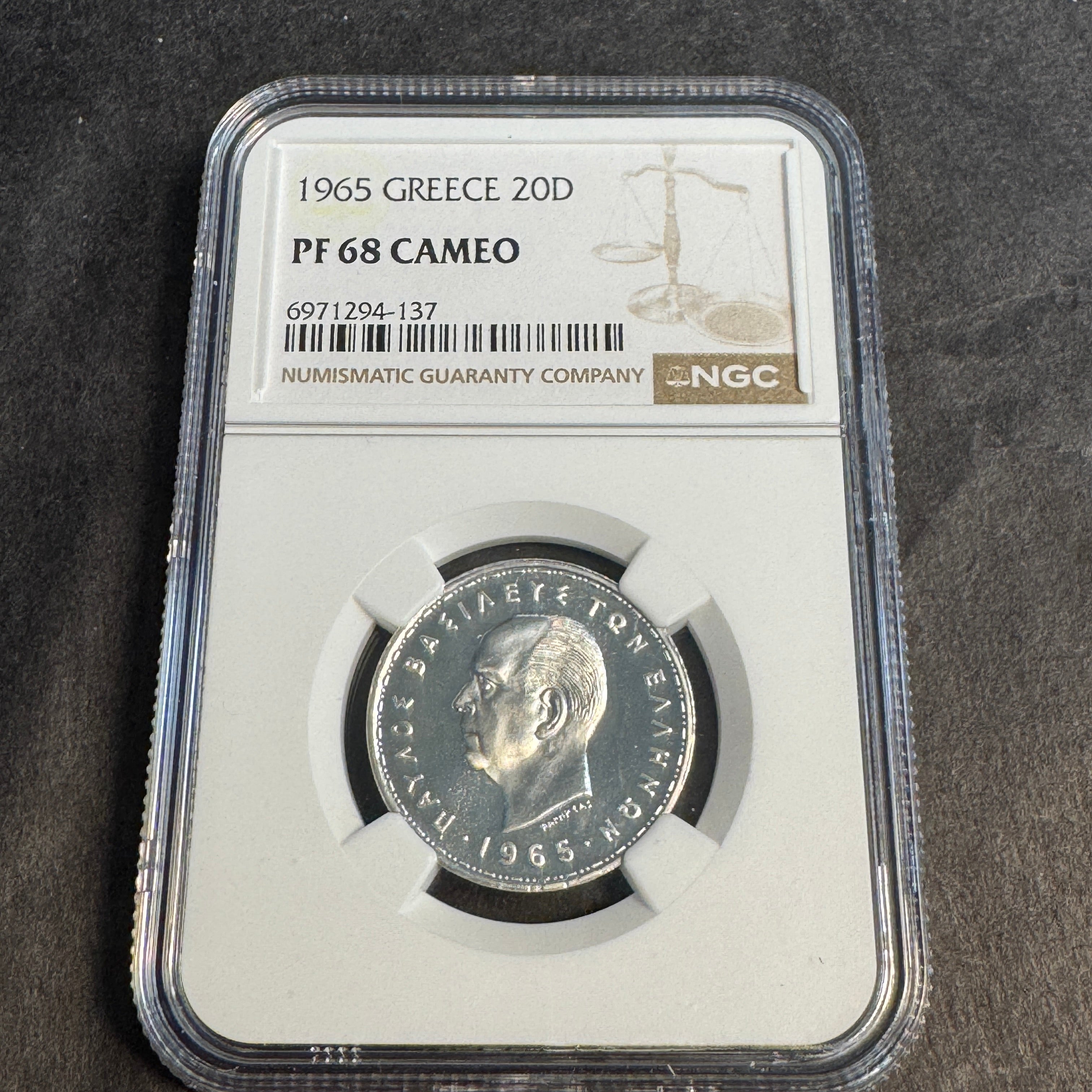1965 Greece 20 Drachmai Proof, NGC PF-68 Cameo, Pop 13/1 🇬🇷