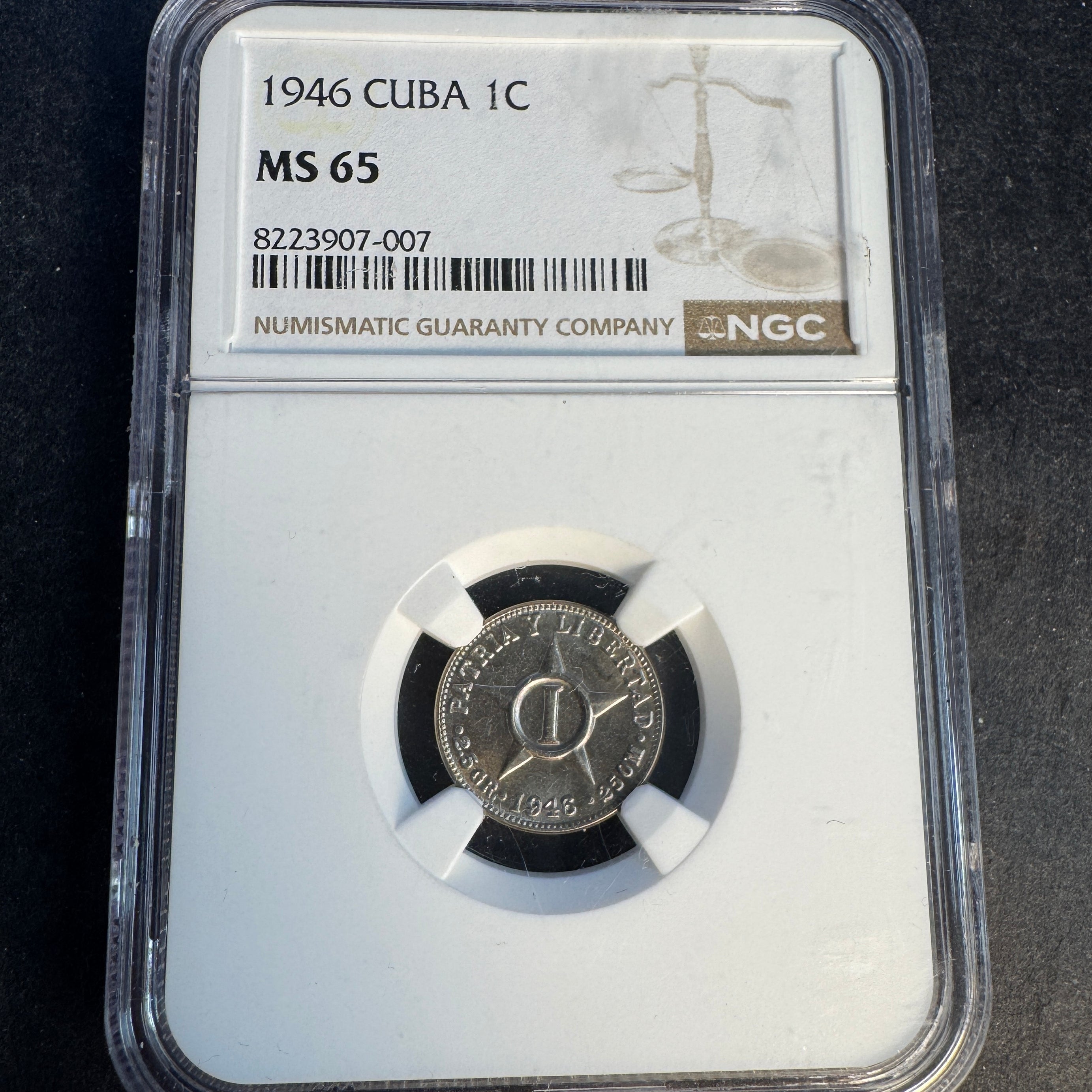 1946 (P) Cuba 1 Centavo, NGC MS-65