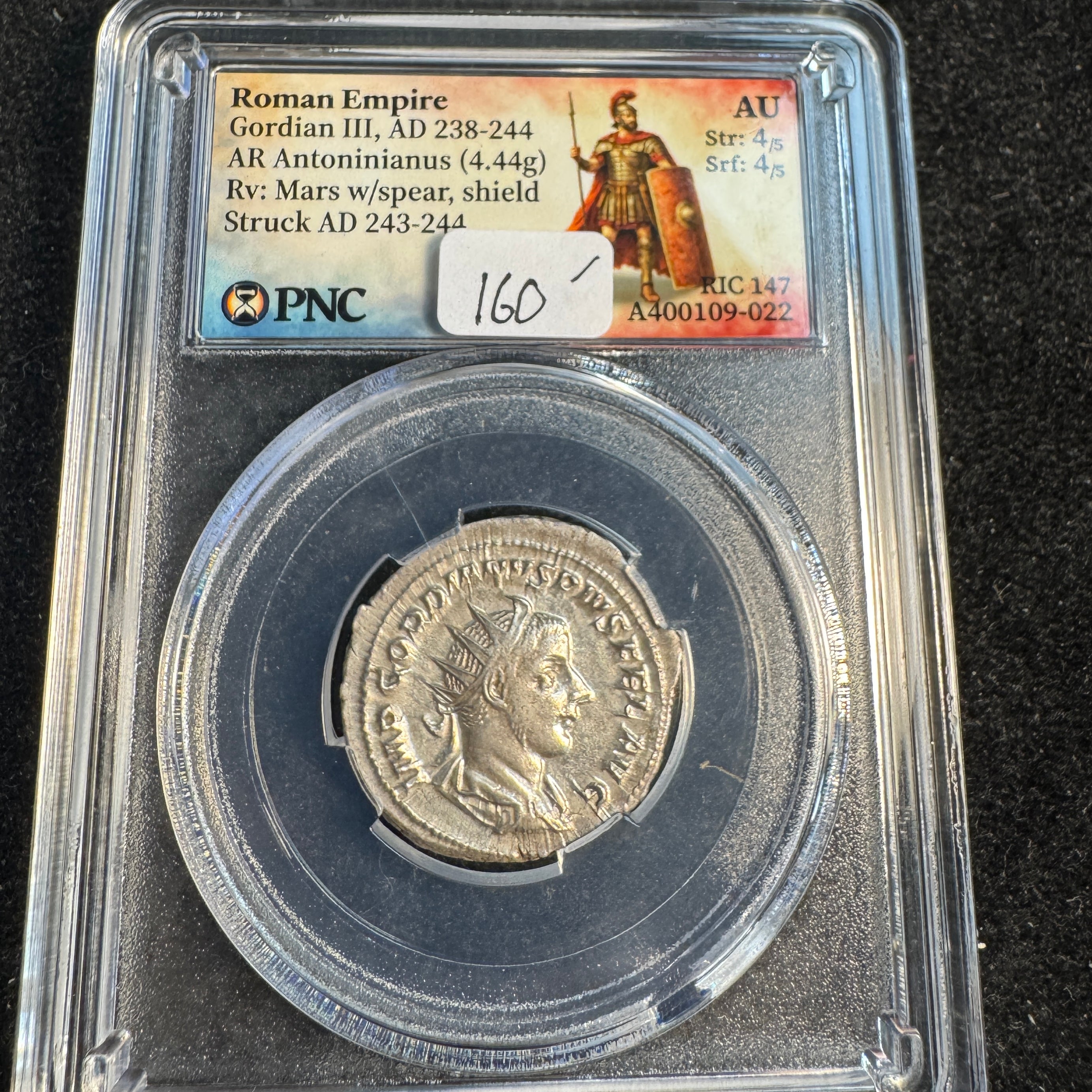 Gordian III (AD 238-244) Roman Empire, AR Antoninianus, Rx: Mars w/spear, RIC-146, PNC AU