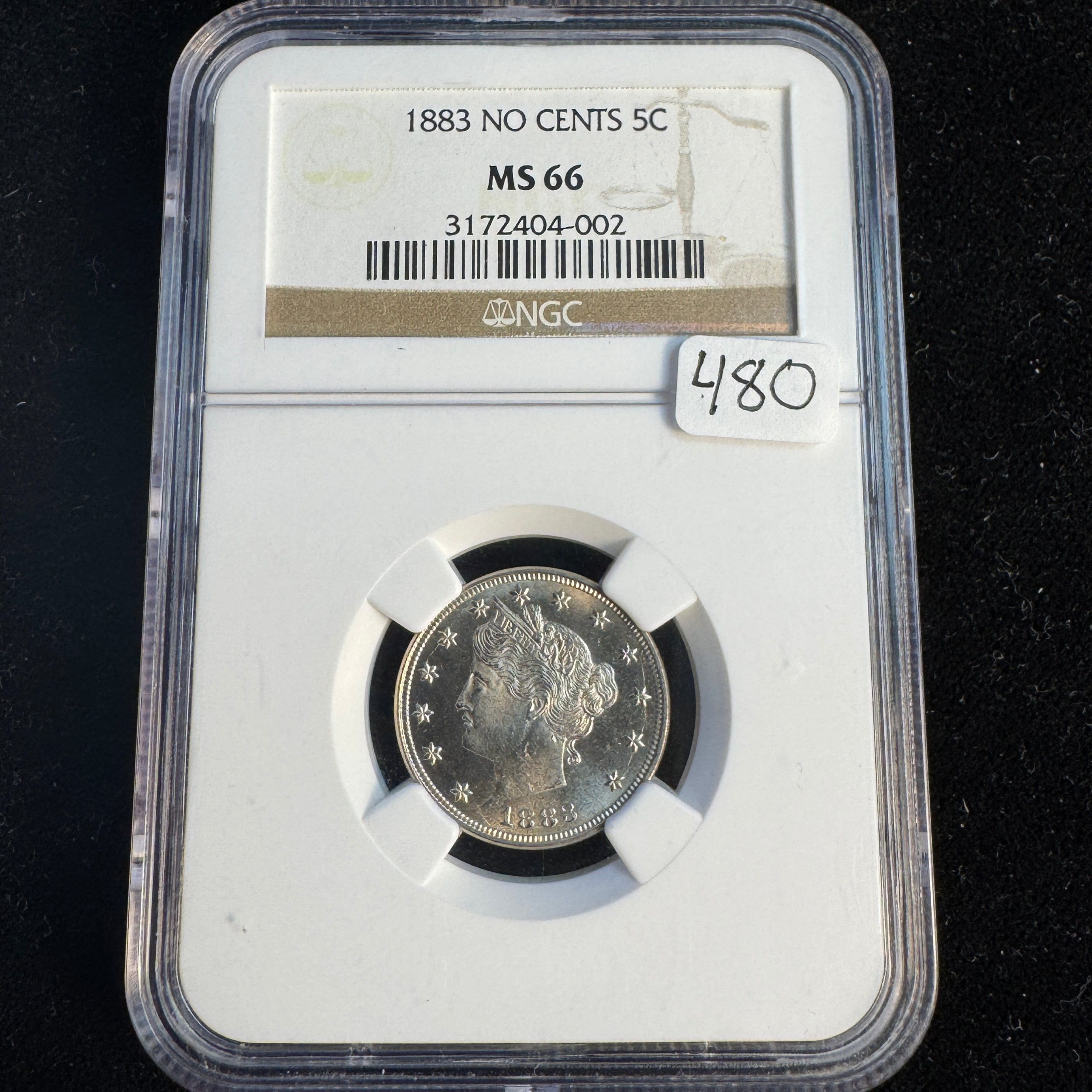 1883 ‘No Cents’ Liberty Nickel 5c, NGC MS-66
