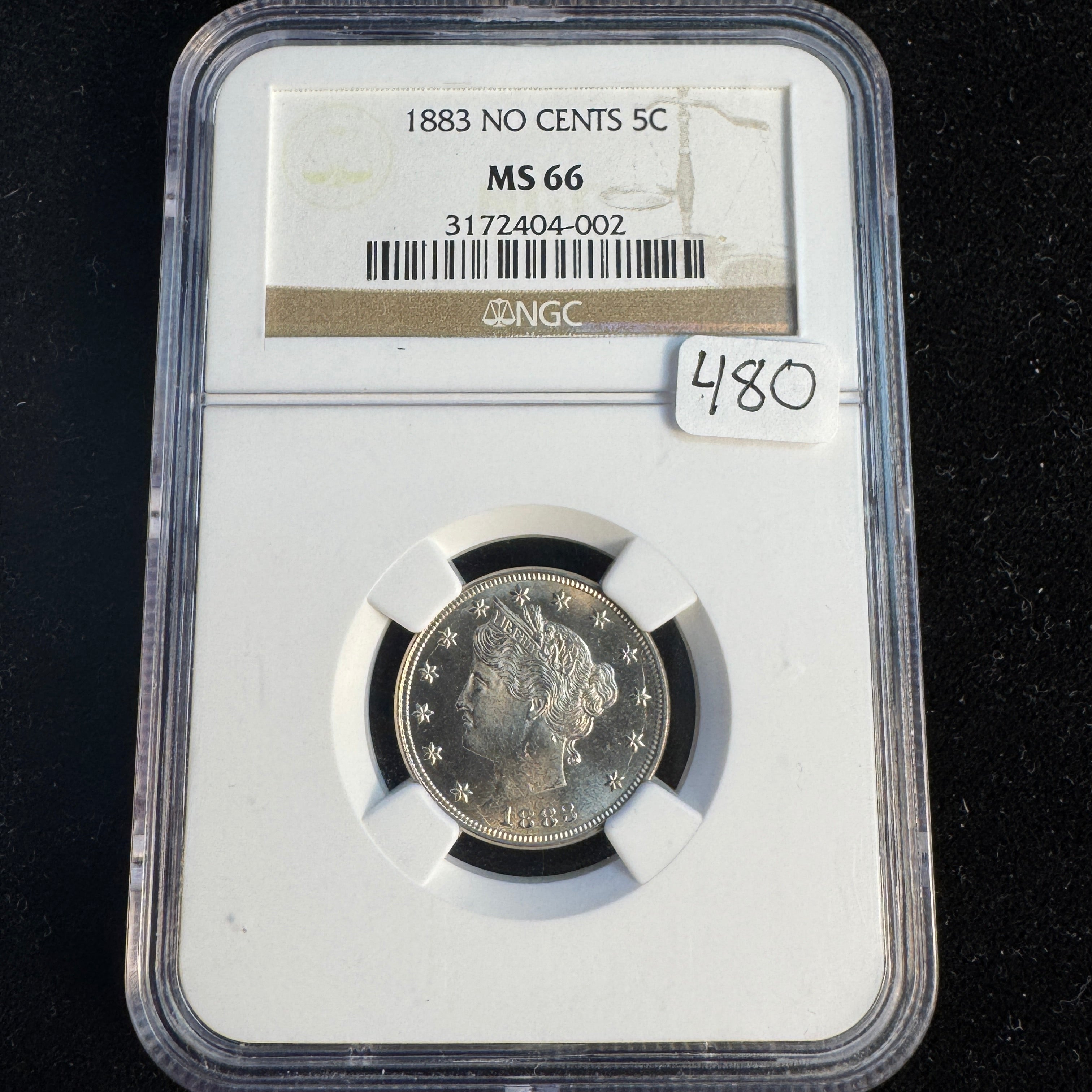1883 ‘No Cents’ Liberty Nickel 5c, NGC MS-66