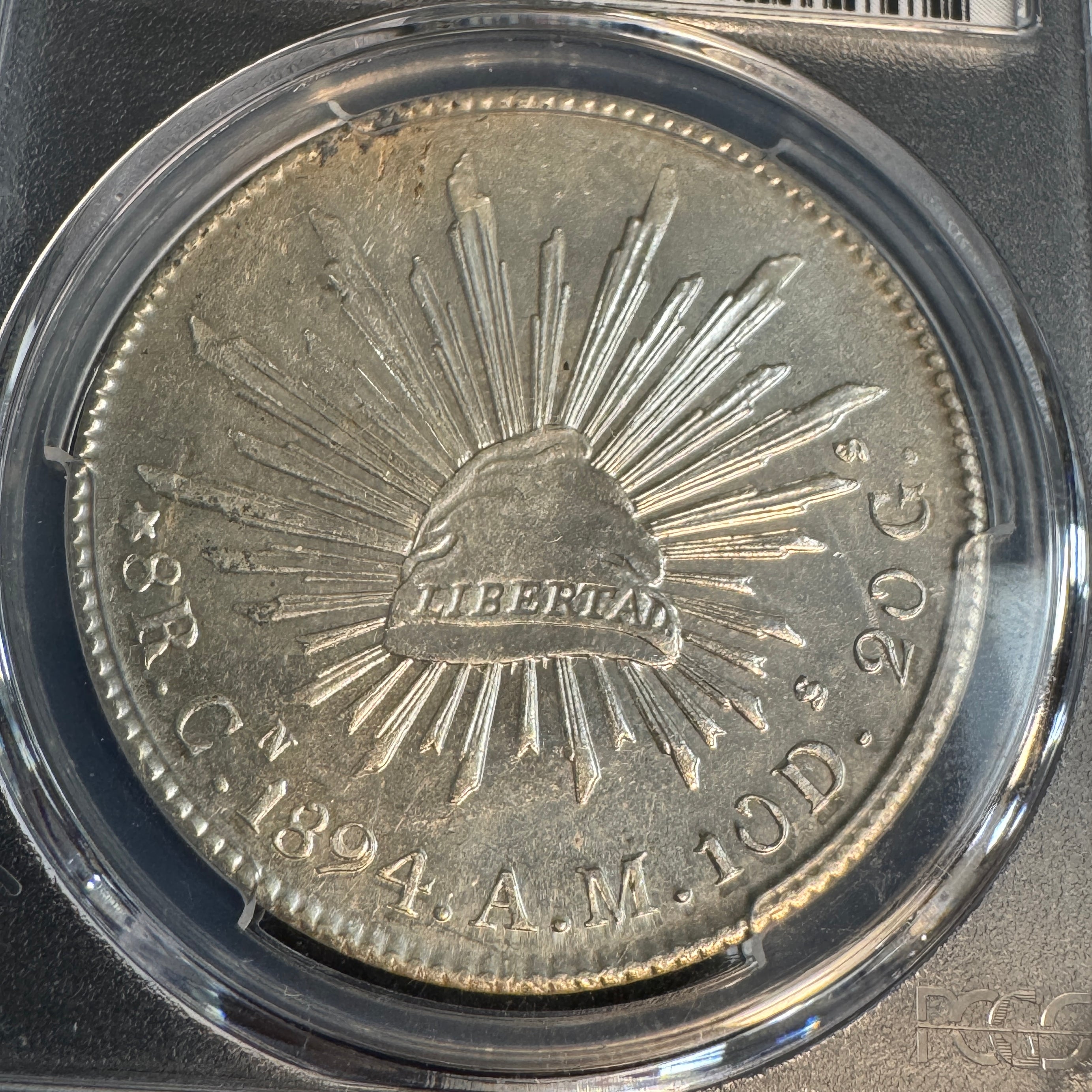 1894 Cn-AM Mexico Cap & Rays 8 Reales, PCGS MS-64