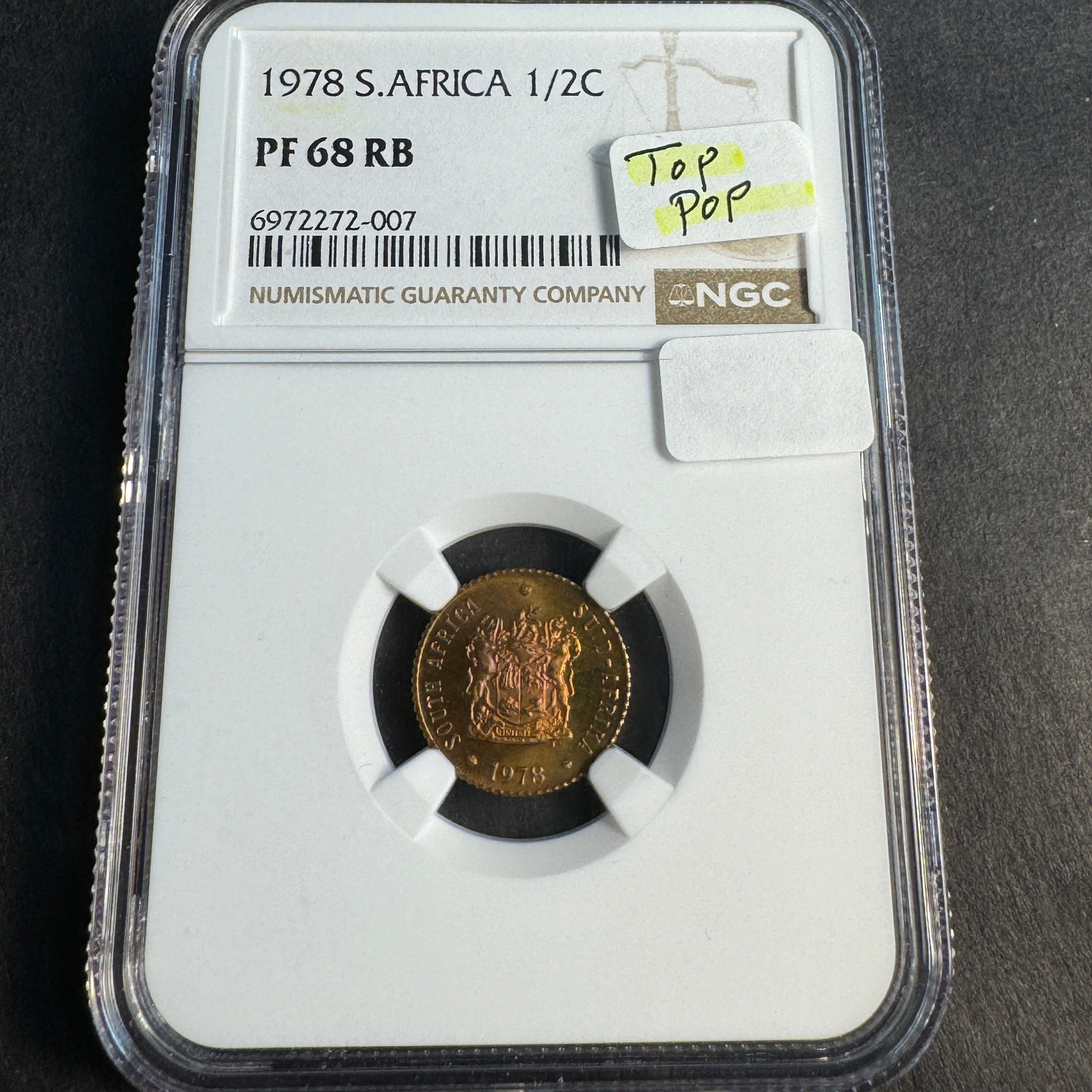 1978 South Africa Proof 1/2 Cent, NGC PF-68 RB, Top Pop 🏆 🇿🇦