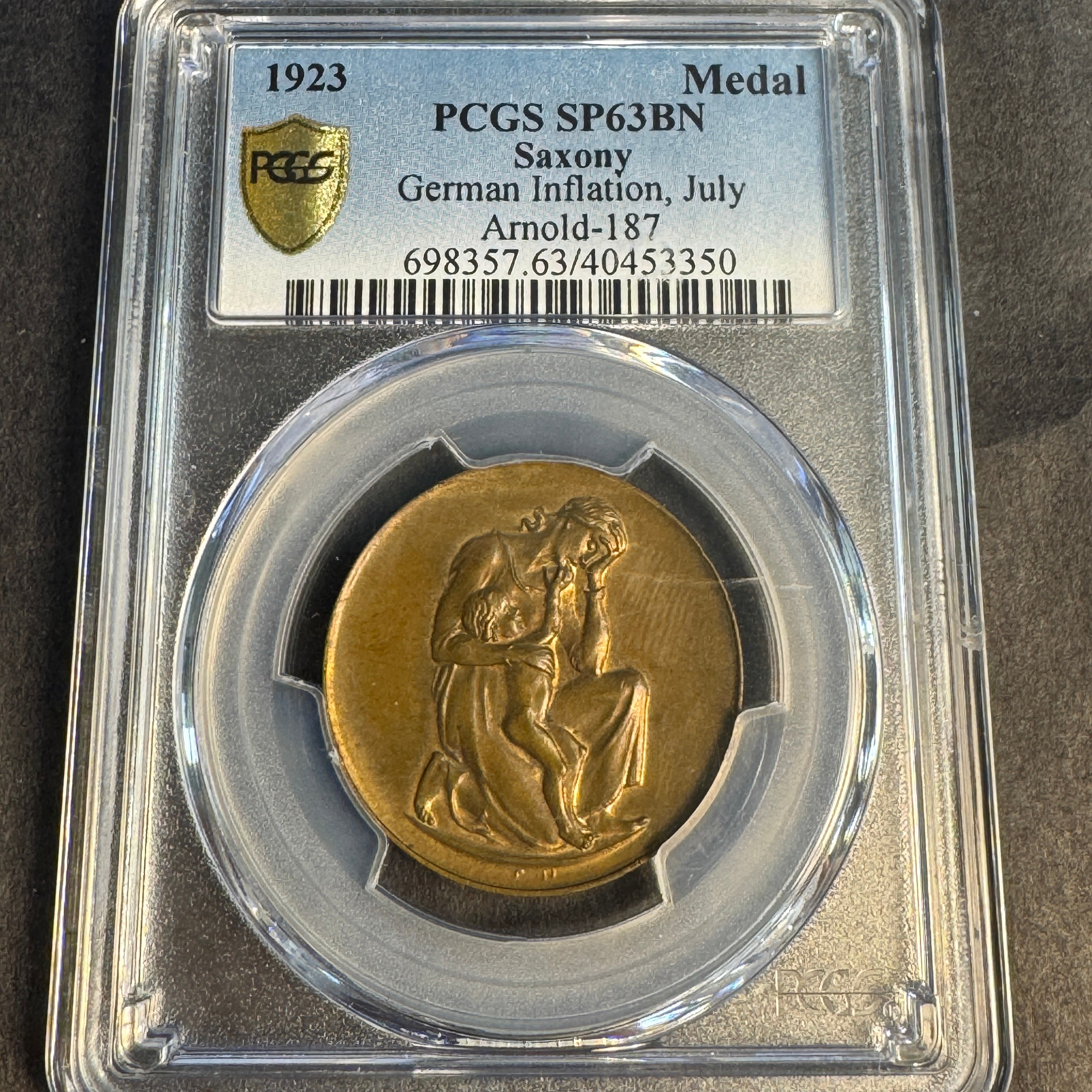 1923 Saxony - Weimar Inflation “Starvation/Hunger” Medal, July, Arnold-187, PCGS SP-63 BN, PCGS Photo Plate Coin, Pop 1/0