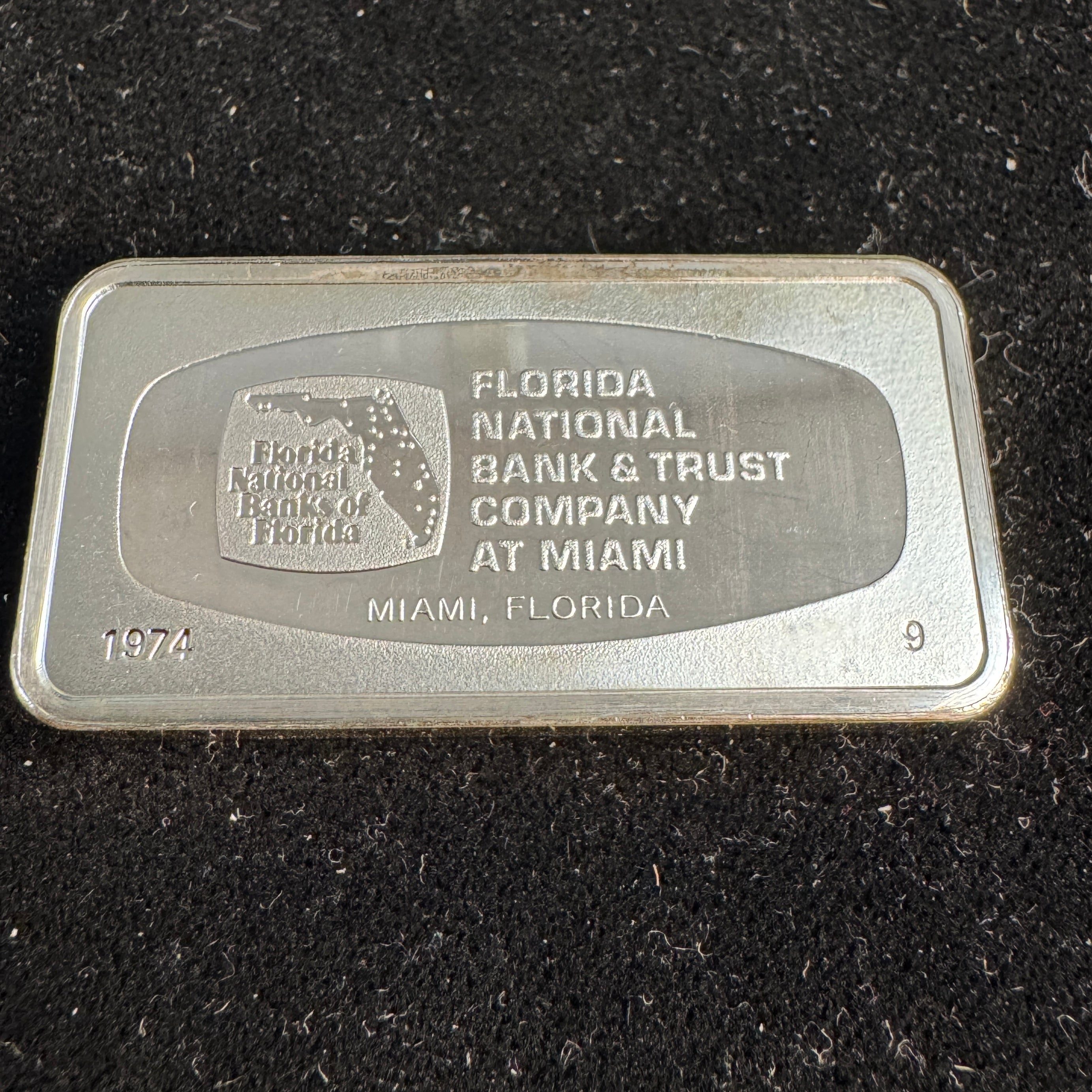 1974-FM Florida National Bank & Trust Miami - 1000 Grains Sterling Silver Bar