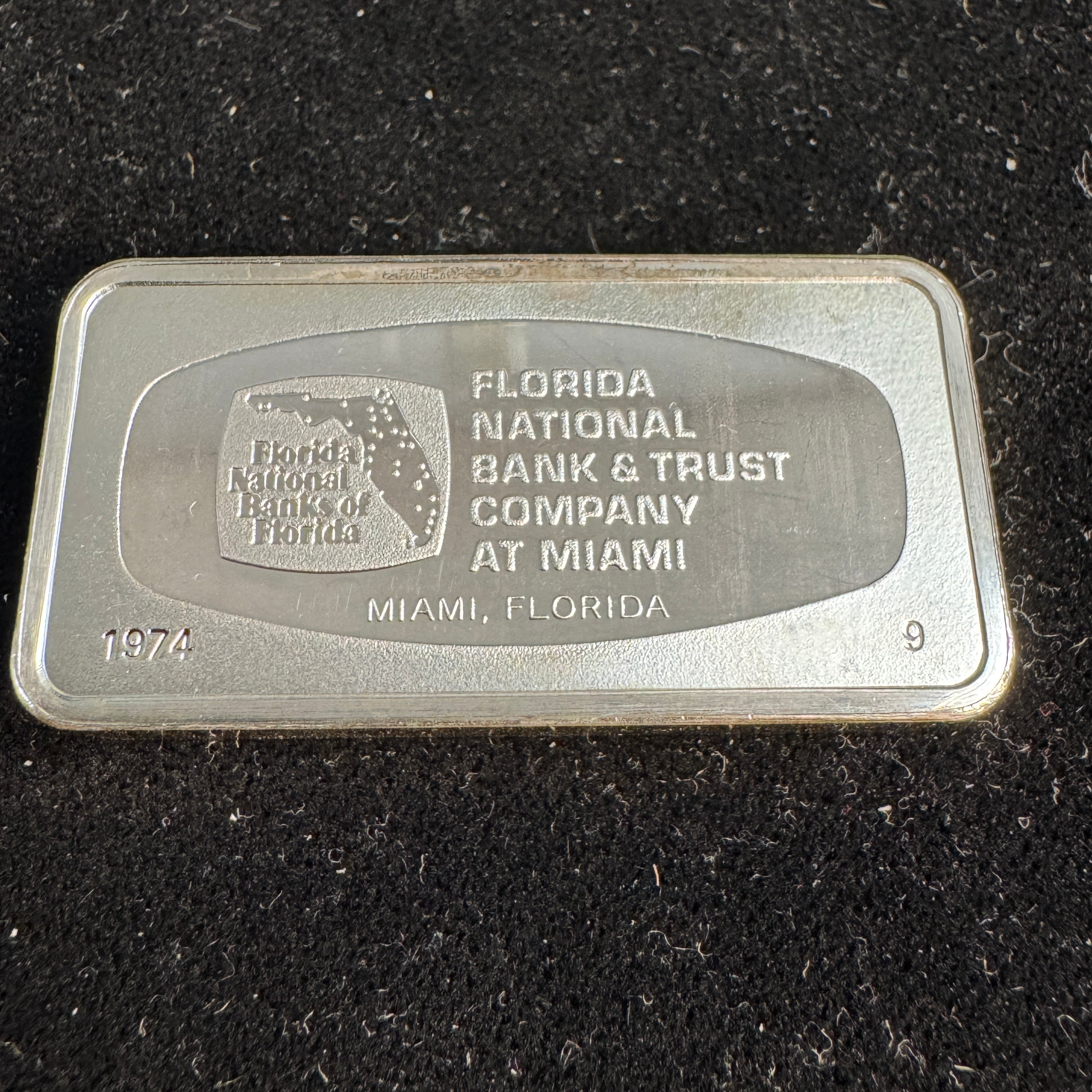 1974-FM Florida National Bank & Trust Miami - 1000 Grains Sterling Silver Bar