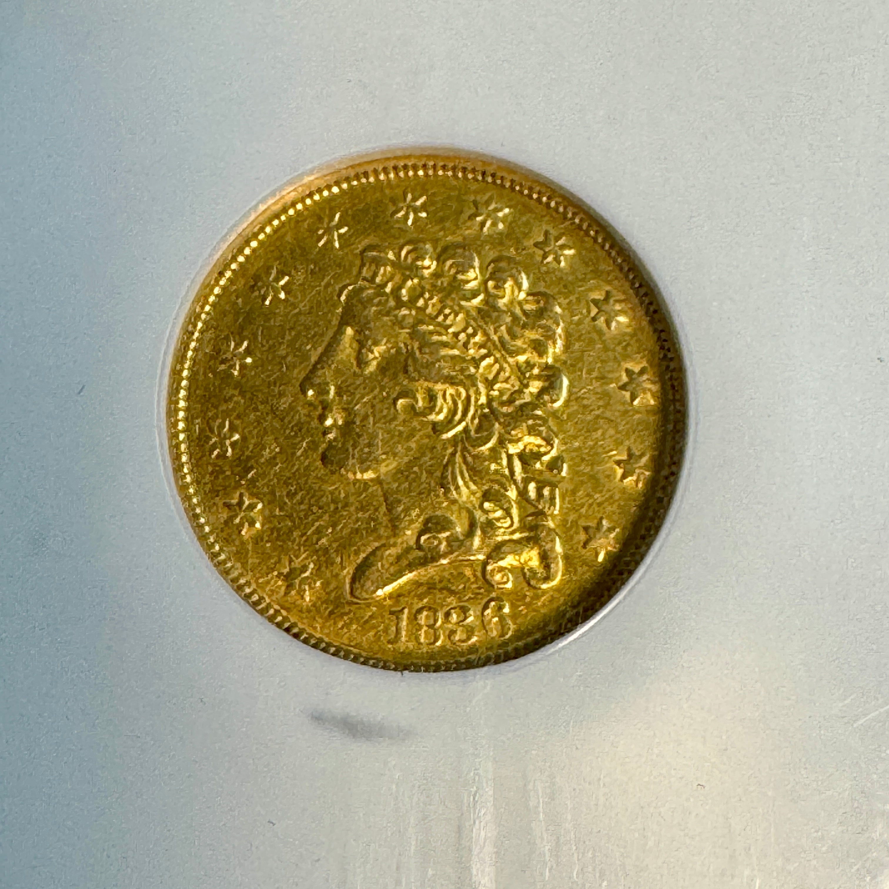 1836 ‘Block 8’ Classic Head $2.5 Qtr. Eagle, NGC AU-53
